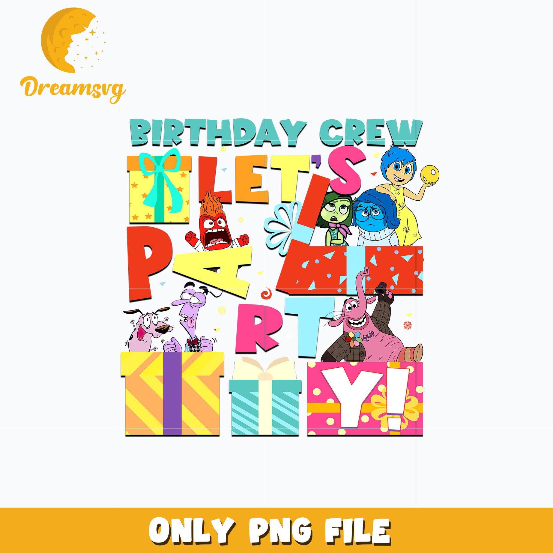 Inside out birthday crew lets party png, disney png