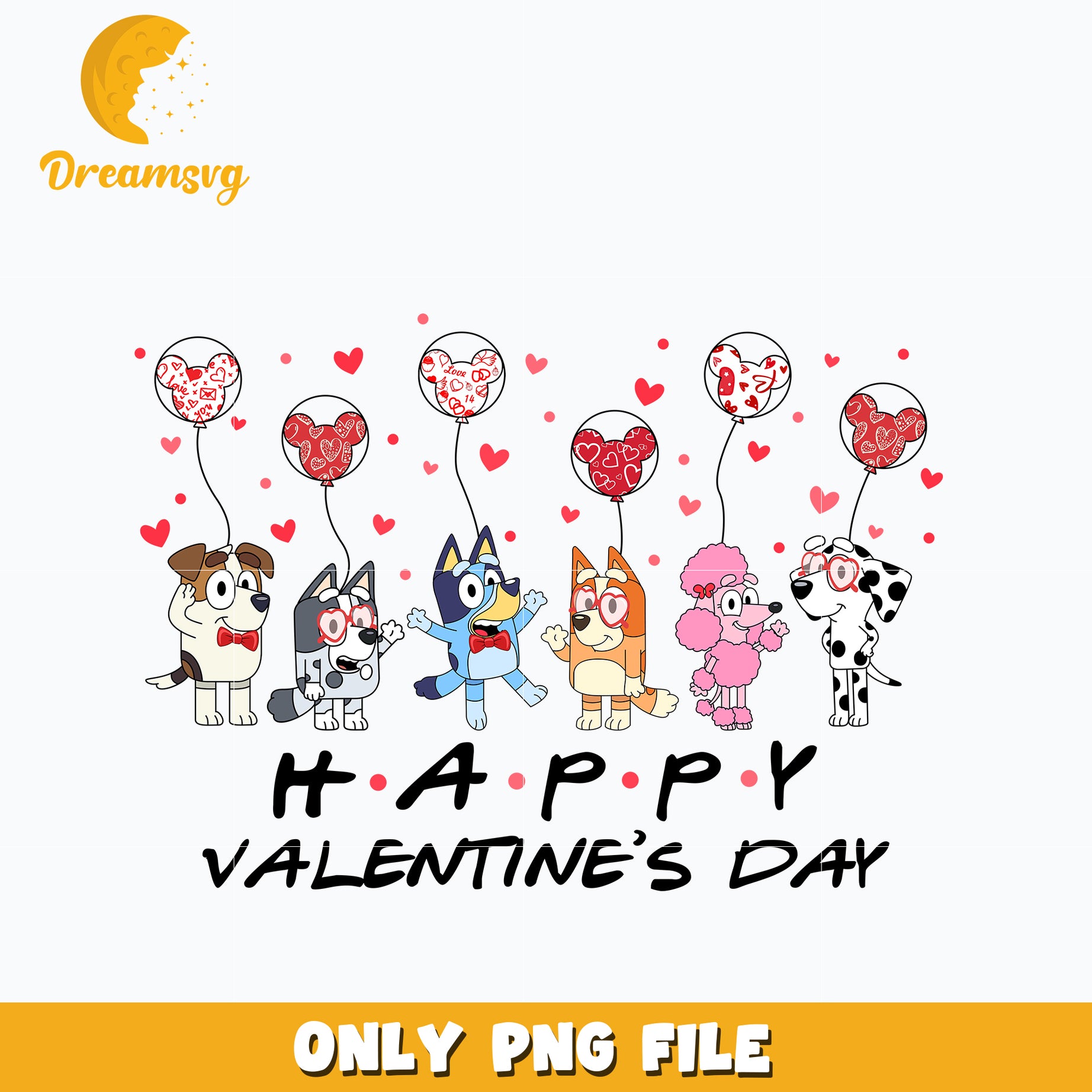 Bluey and friends happy valentine's day Png