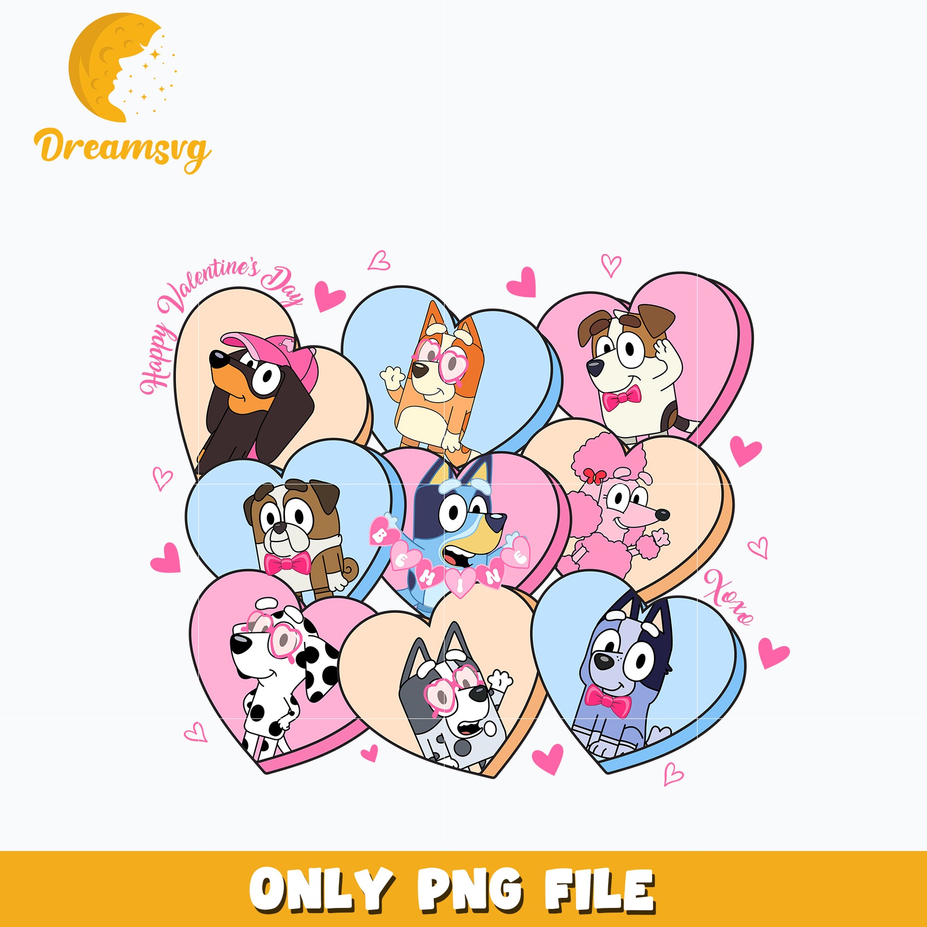 Bluey and friends happy valentine's day Png