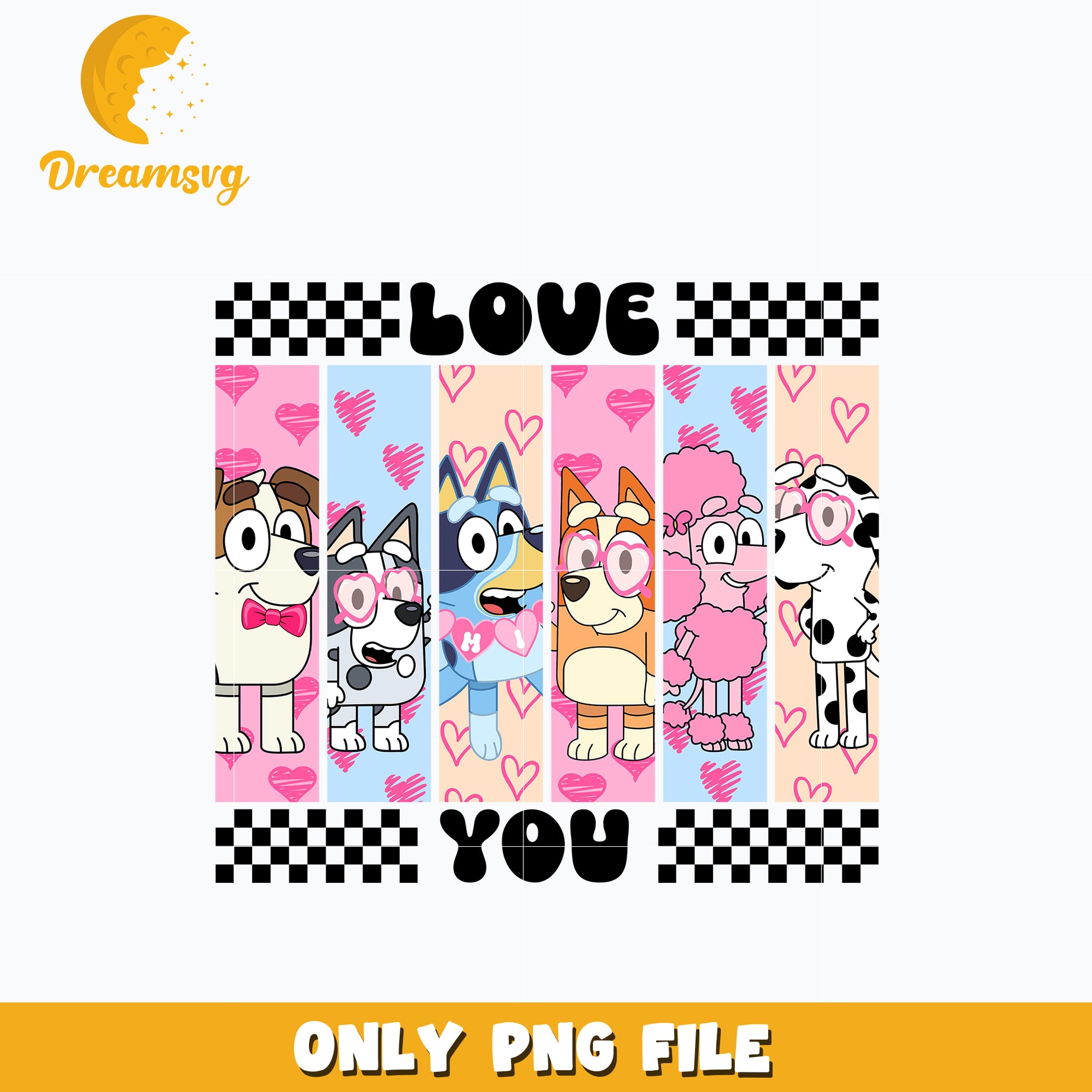 Bluey and friends Love you valentine's Png