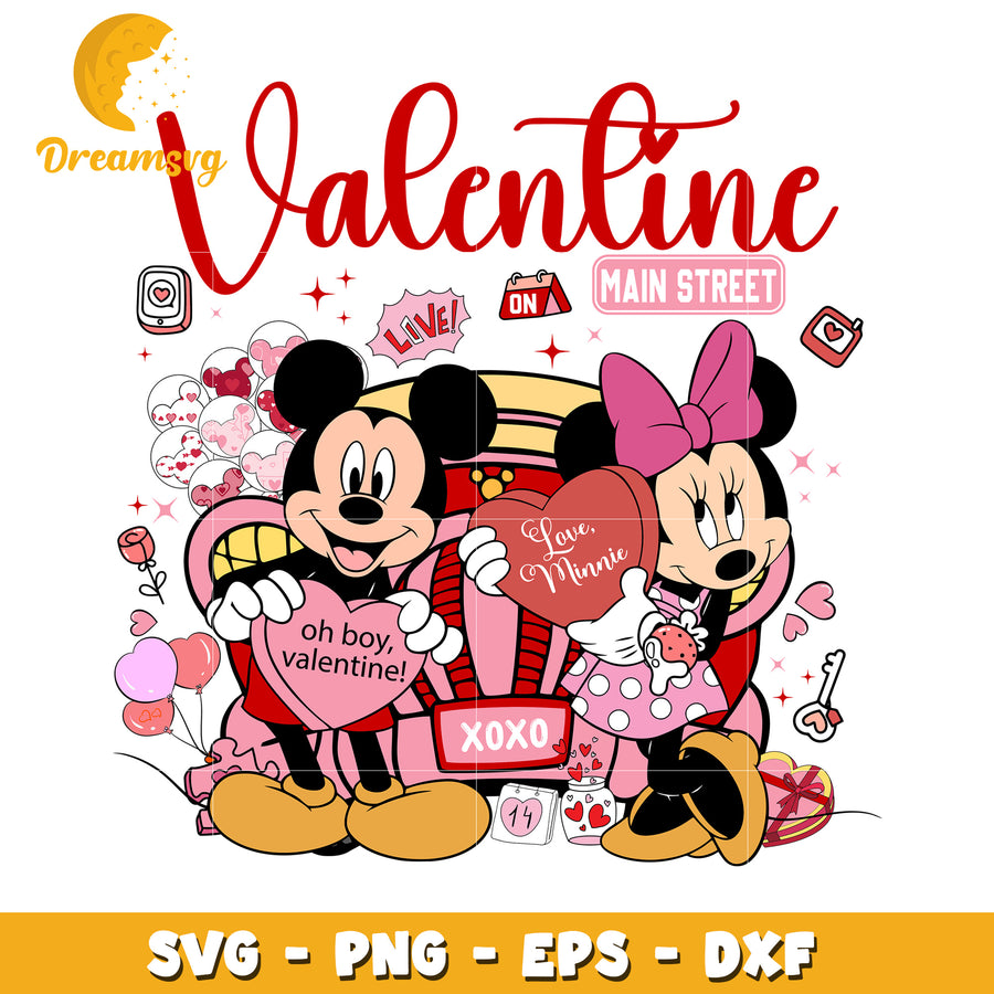 Valentine Love on Main Street with Mickey and Minnie SVG Design