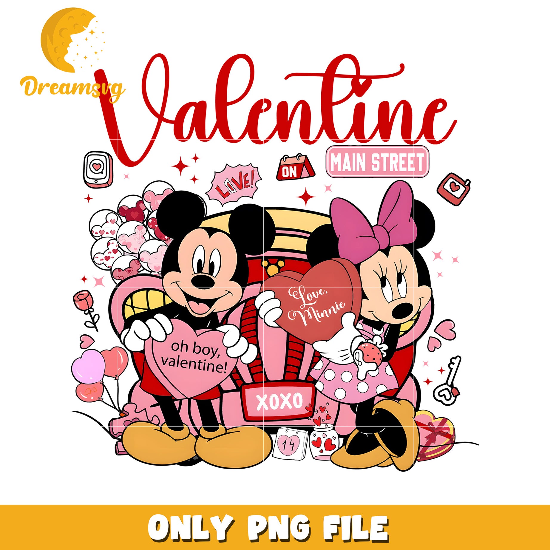 Valentine Mickey and Minnie Love PNG Digital Download