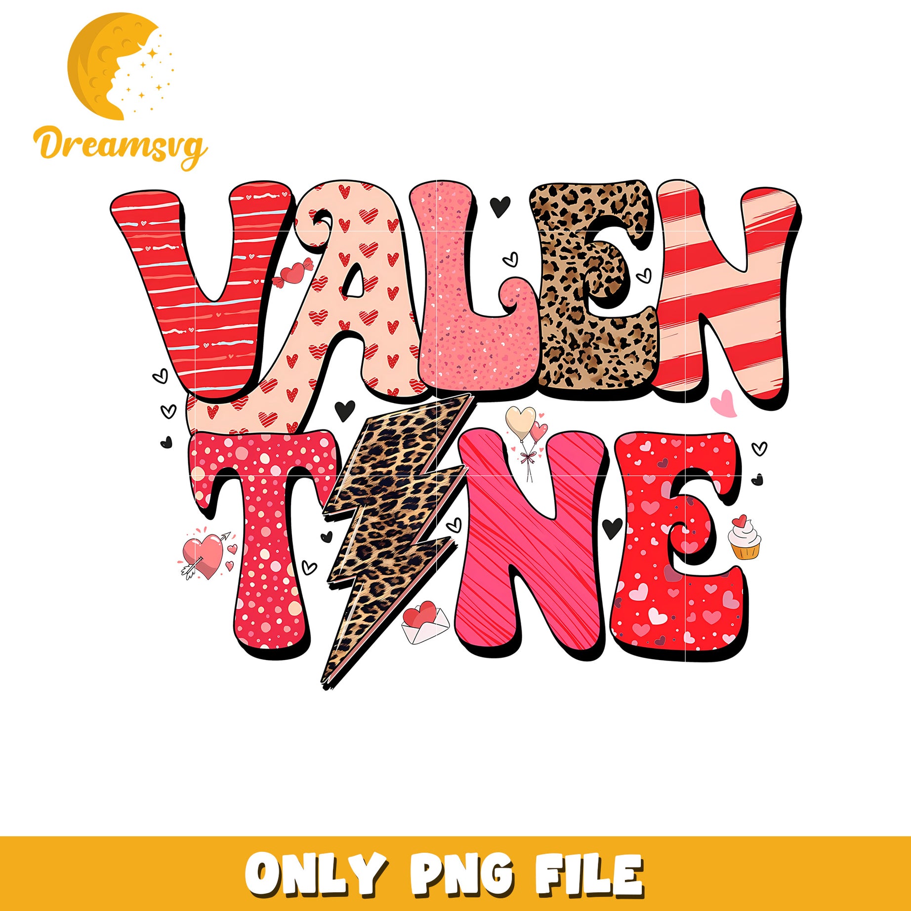 Valentine PNG Design Colorful Heart Print Text Art