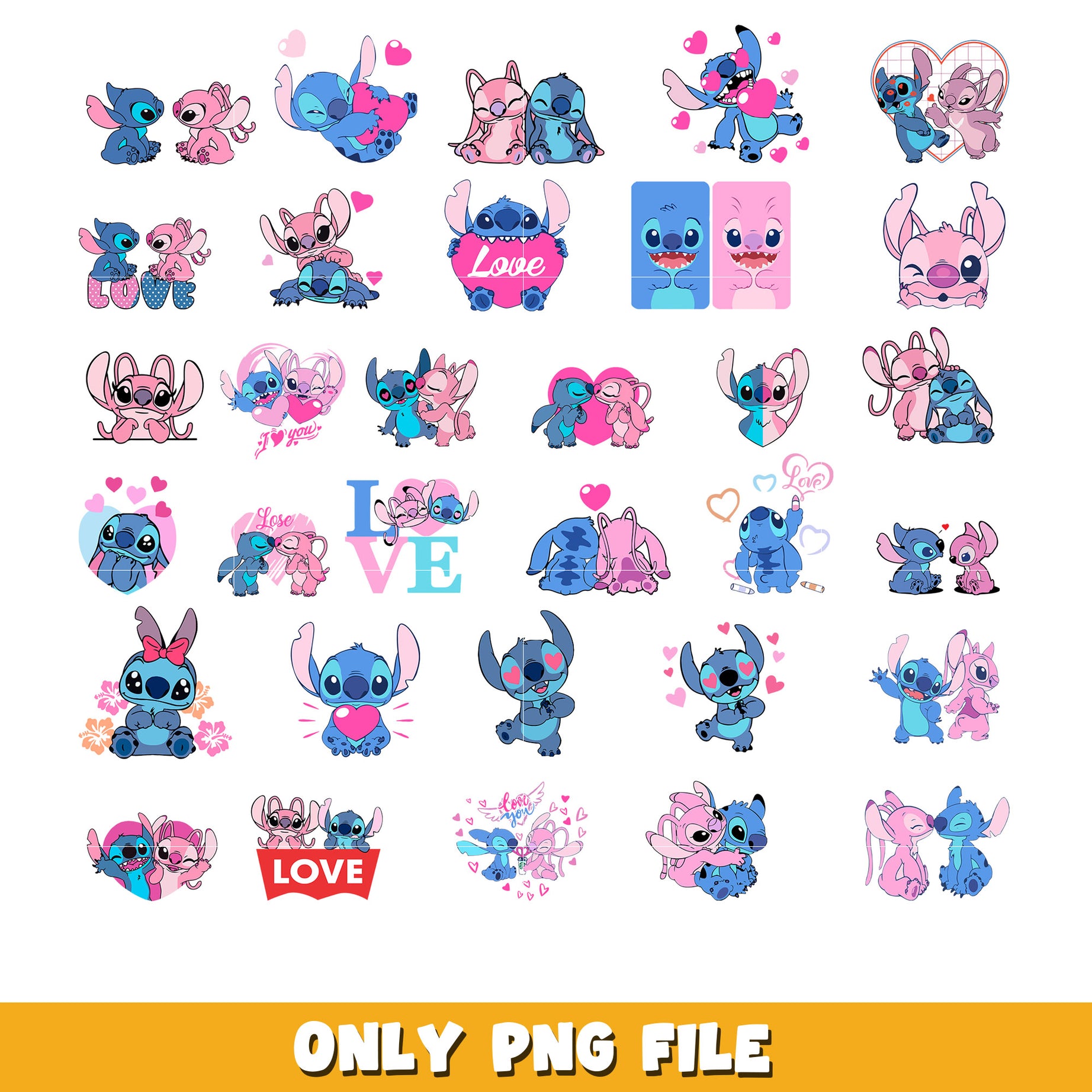 Valentine Stitch bundle png, Disney cartoon png, Digital download 