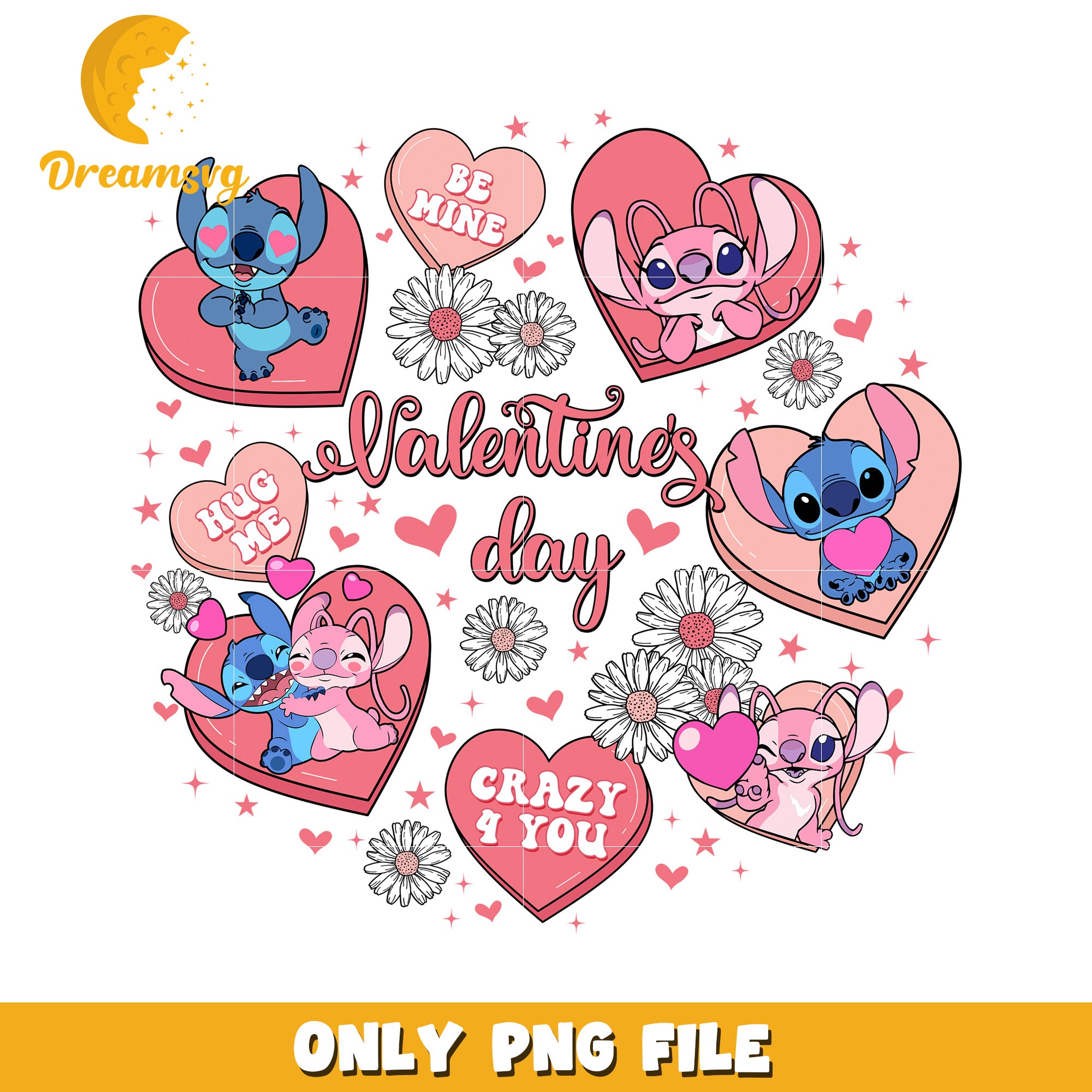 Valentine's Day Digital Art PNG with Cute Characters Hearts