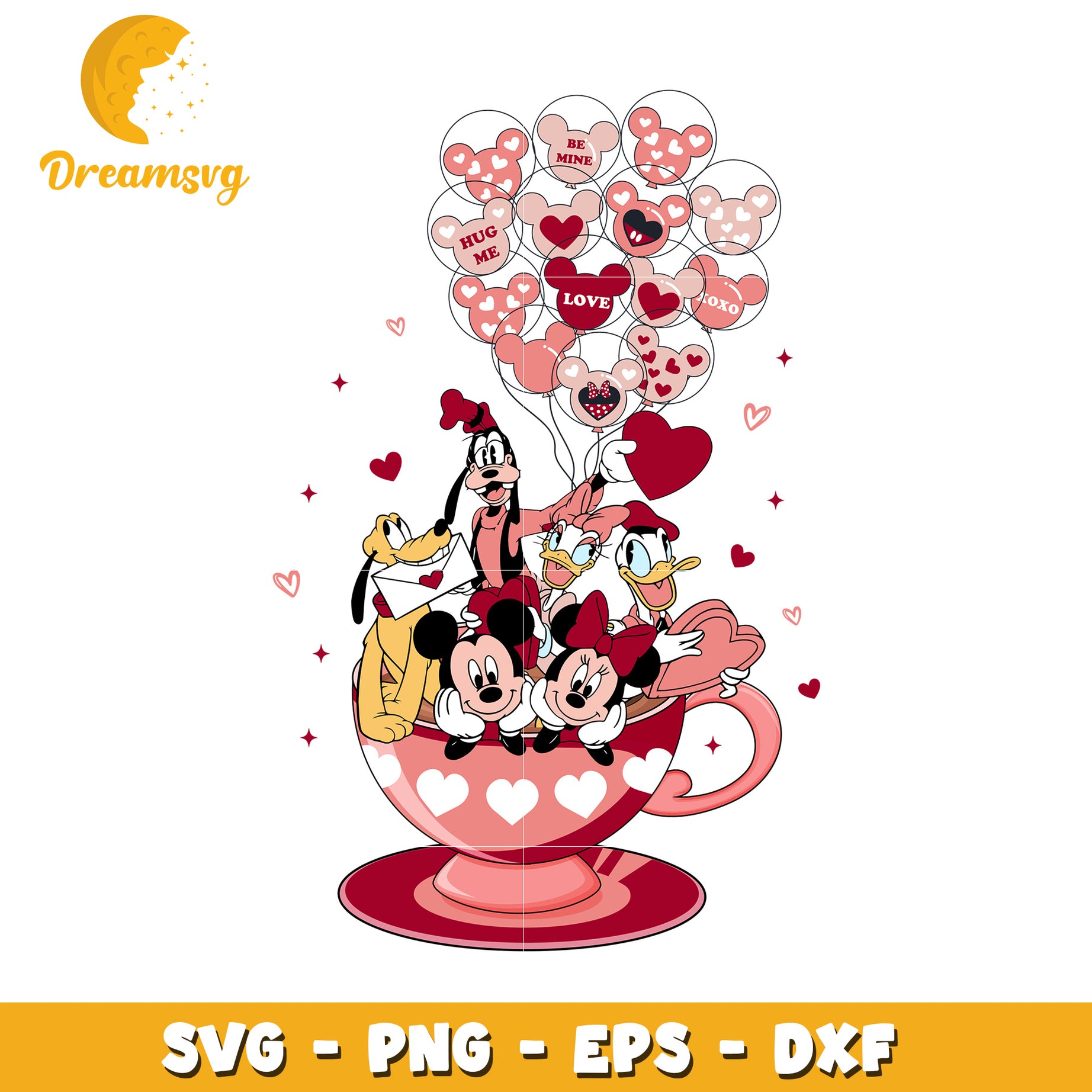 Valentine's Day Mickey Mouse SVG with Balloons and Hearts Design