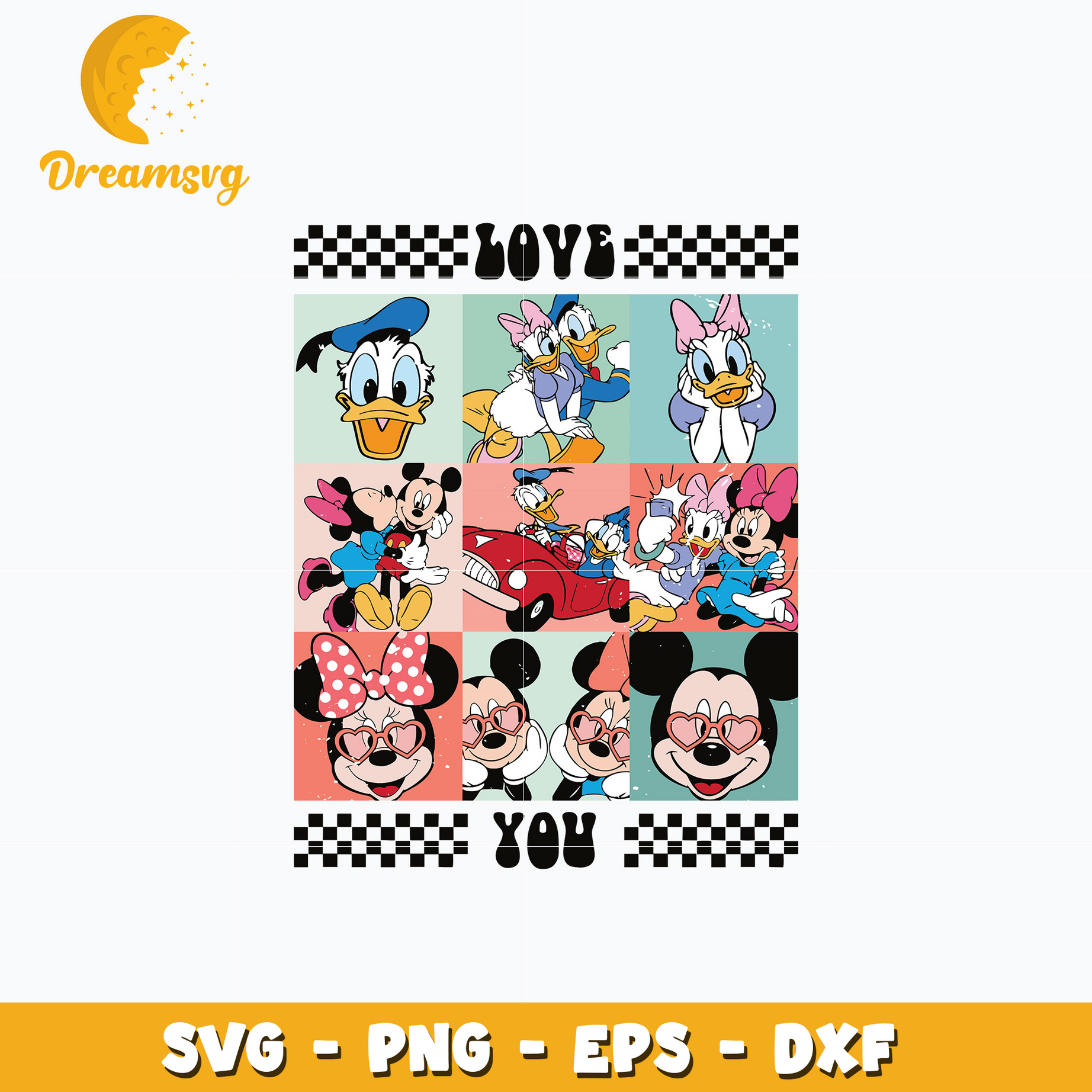 Mickey disney friends love you valentine's Svg