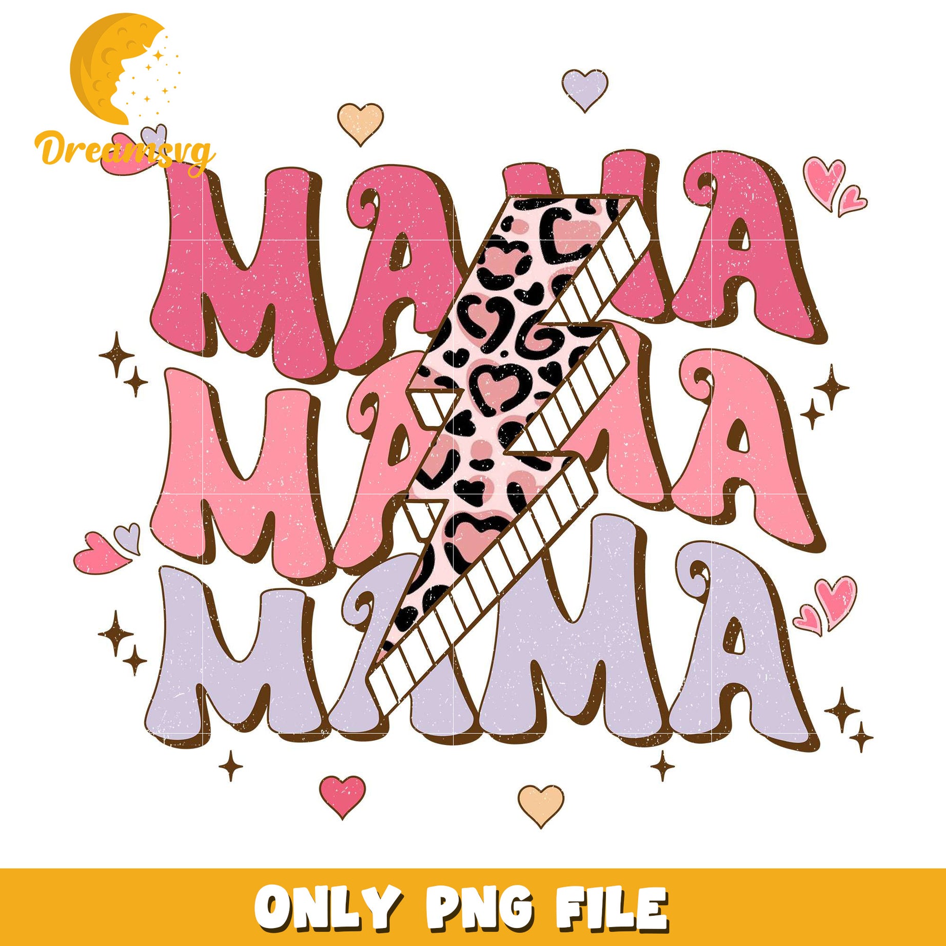 Valentine mama lightning leopard pattern png, mama png, retro png