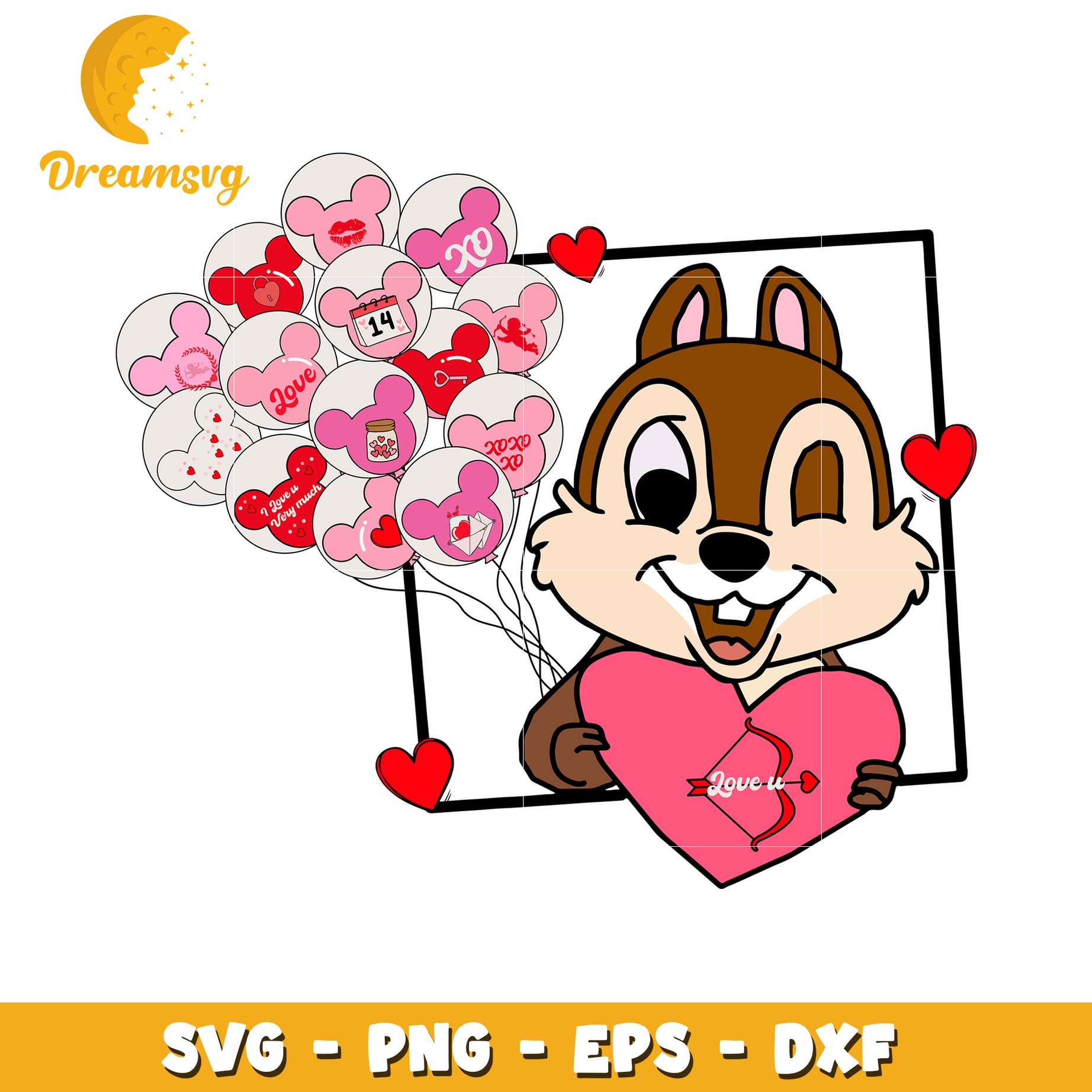 Valentines Chipmunk SVG PNG EPS DXF