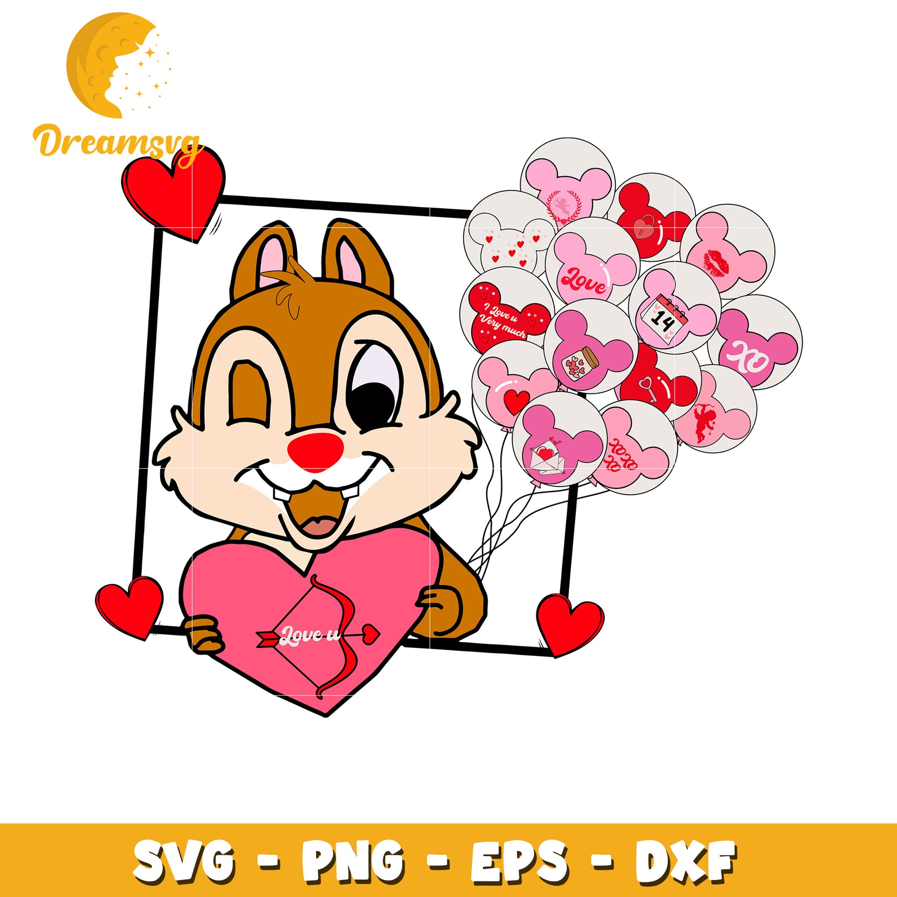 Valentines Day Chipmunk SVG PNG EPS DXF