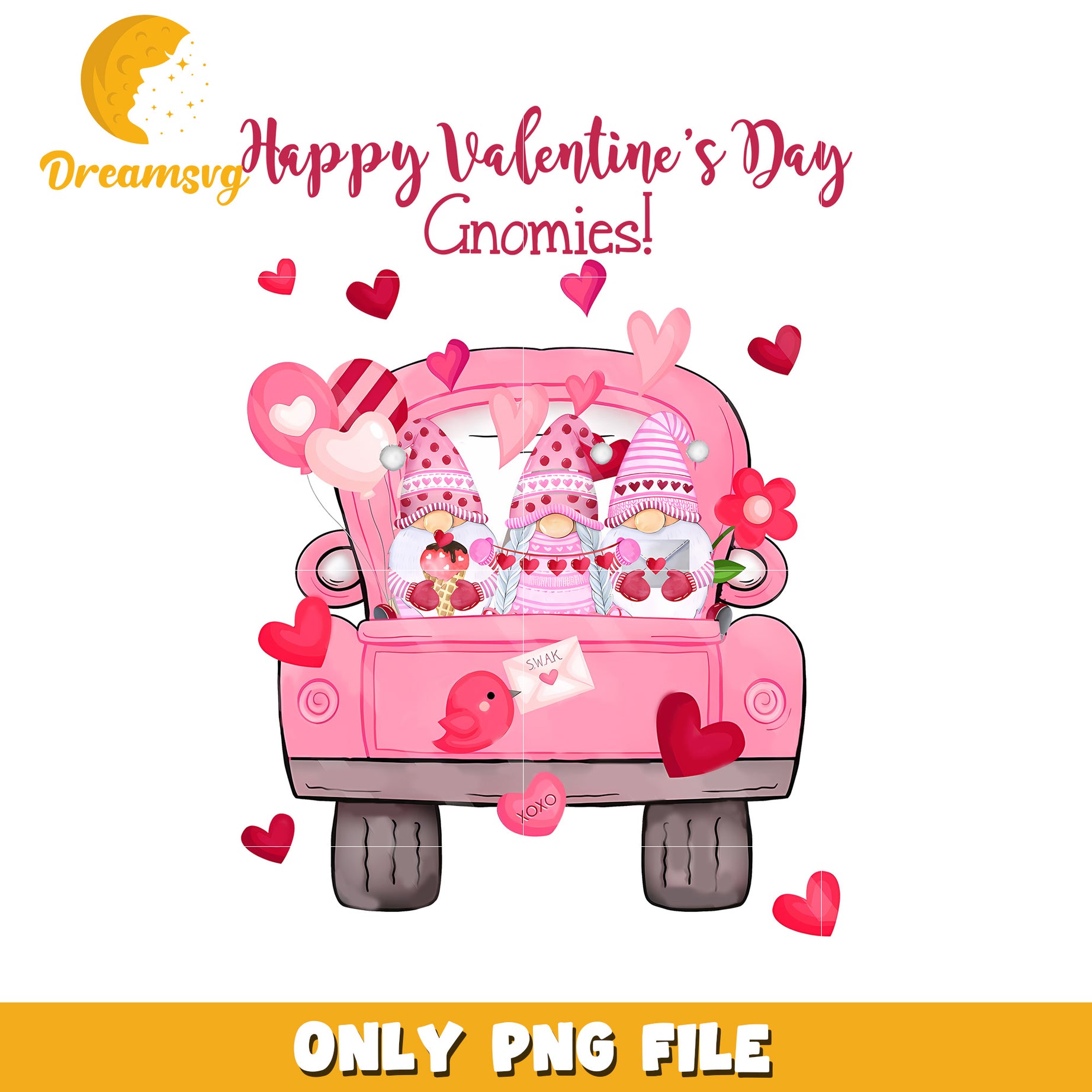 Valentines Gnomes Truck PNG