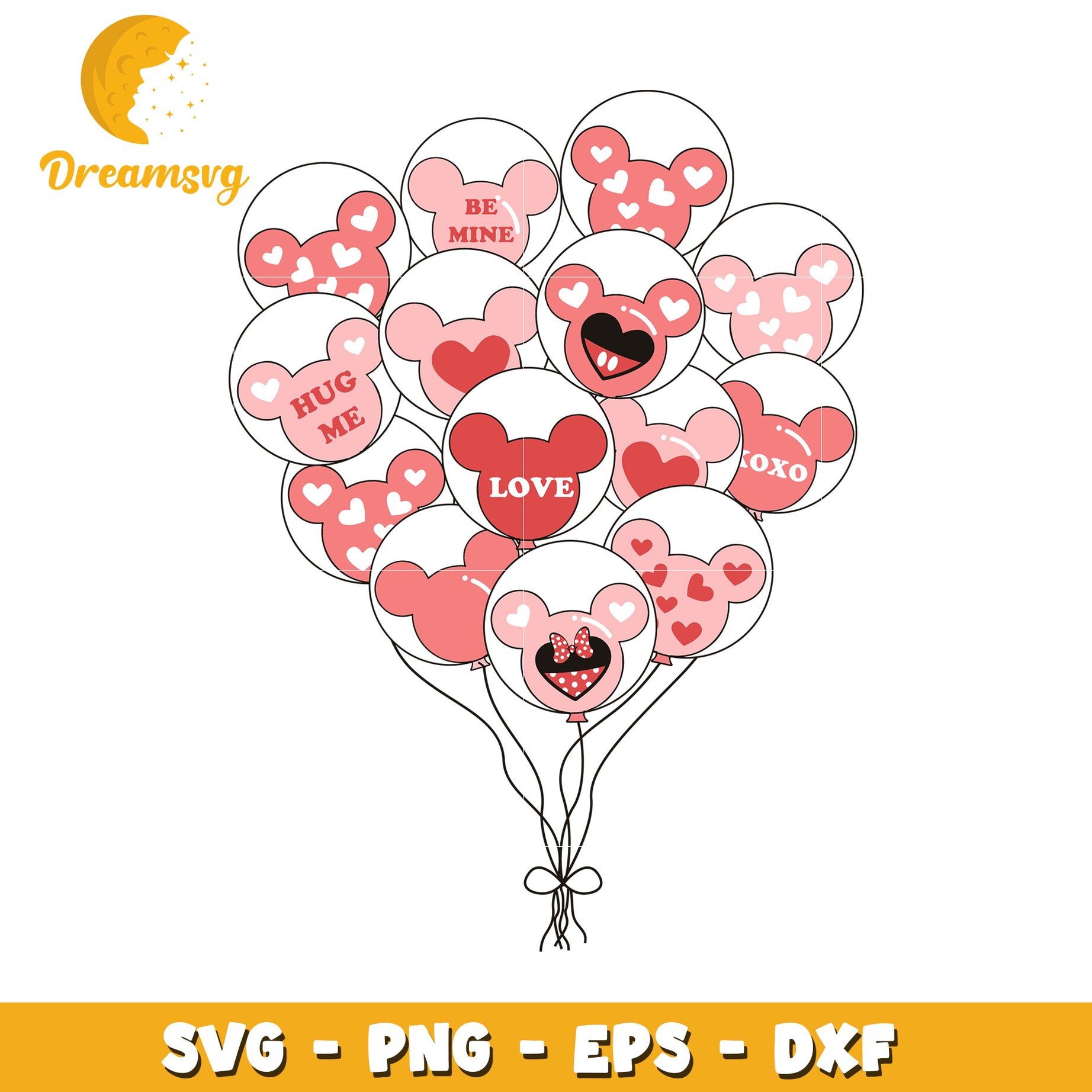 Valentines Mickey Mouse Balloons SVG PNG EPS DXF