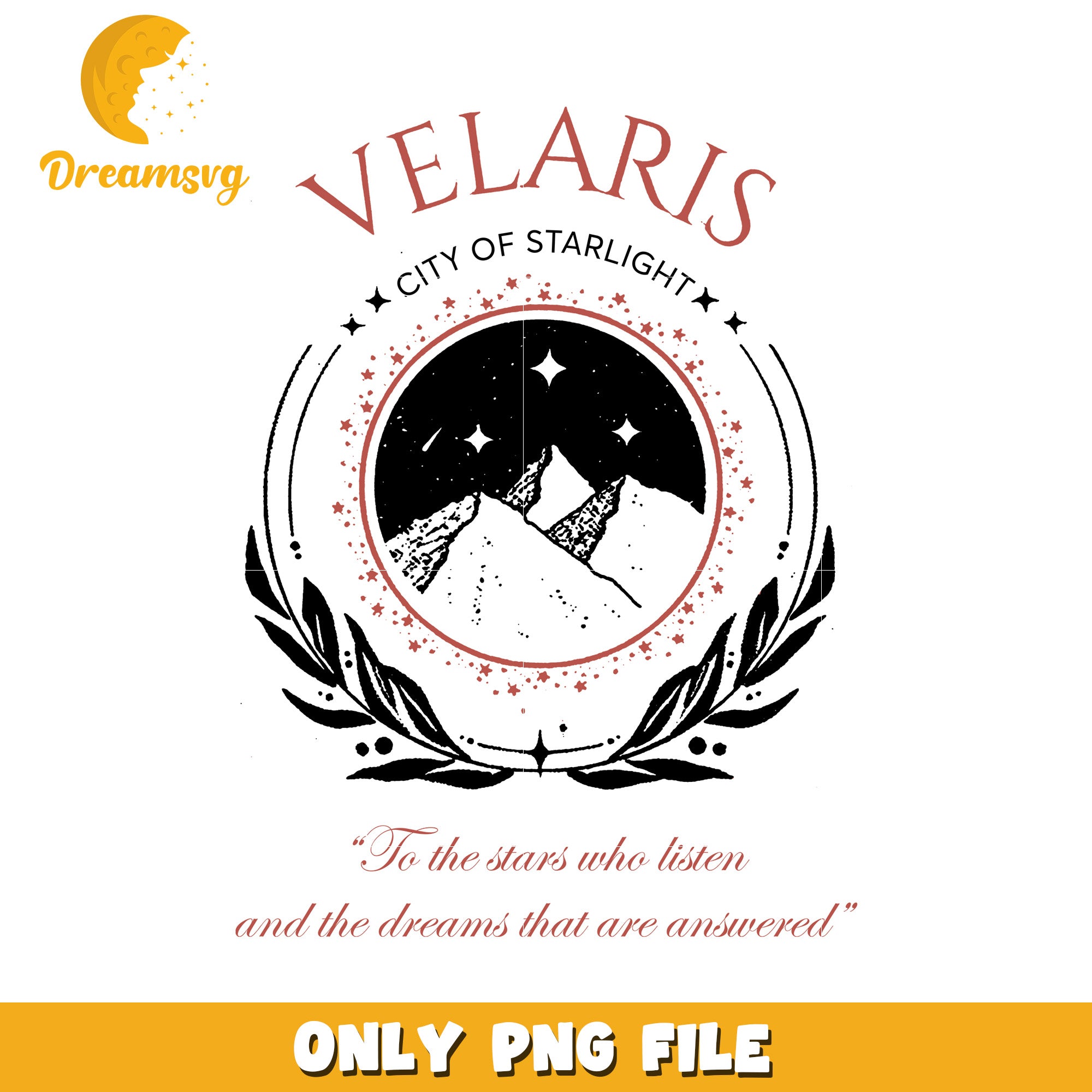 Velaris city of light design png, magical starlight skyline png