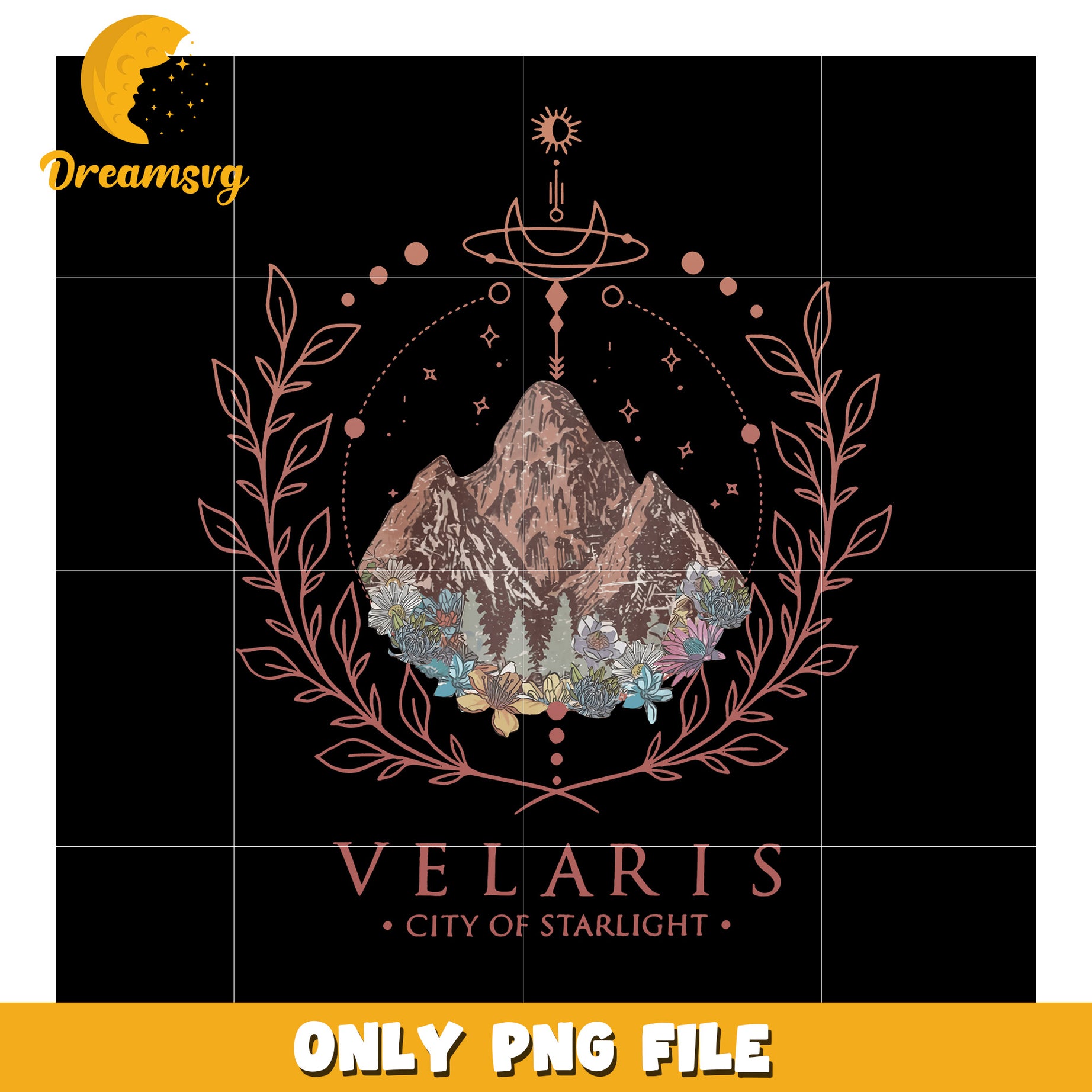 Velaris design png, night court skyline png, starry city art png