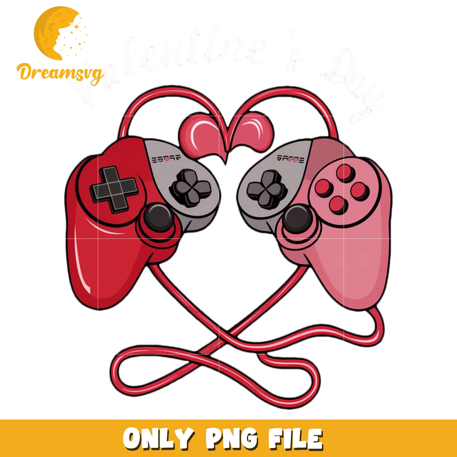 Video gamer valentines day png, with controllers heart png