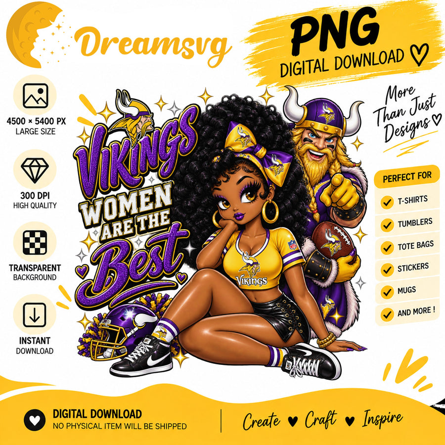 Vikings Women Are The Best Black Girl Football Fan PNG