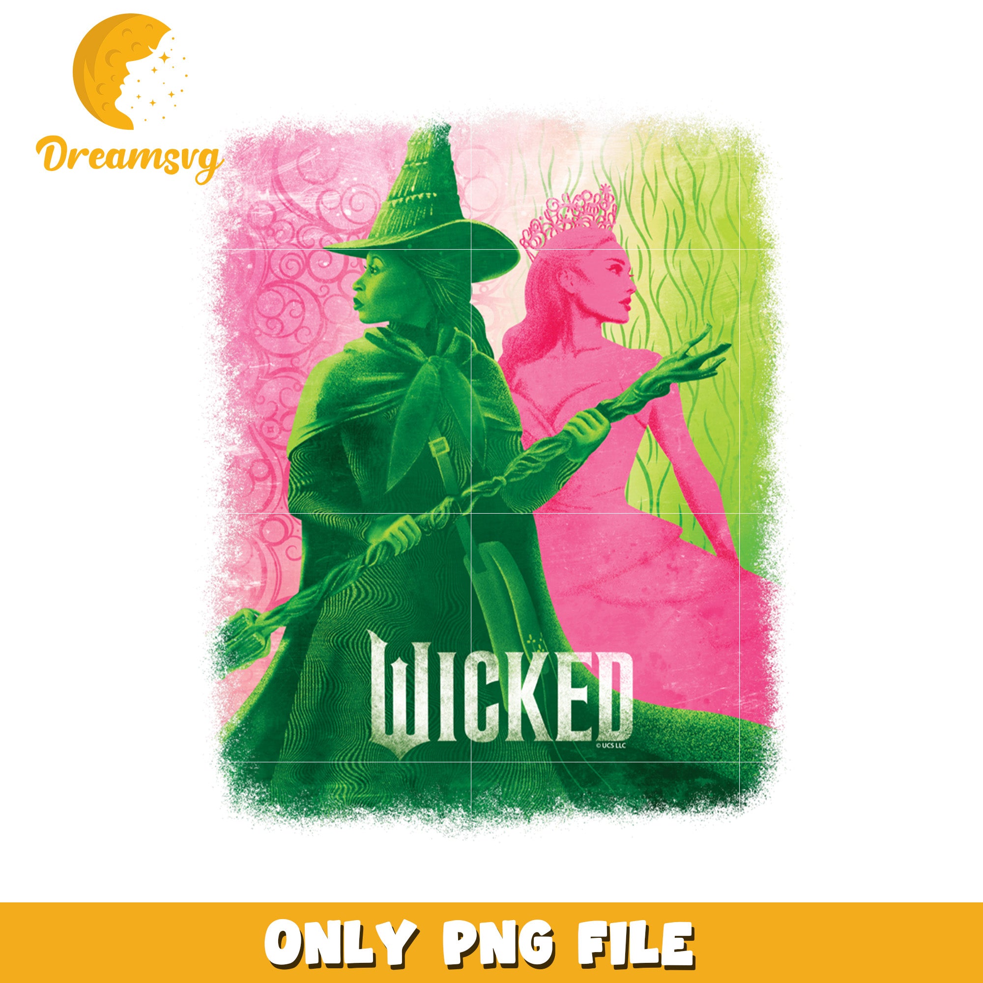 Vintage Elphaba & Glinda characters png, wicked movie cast png