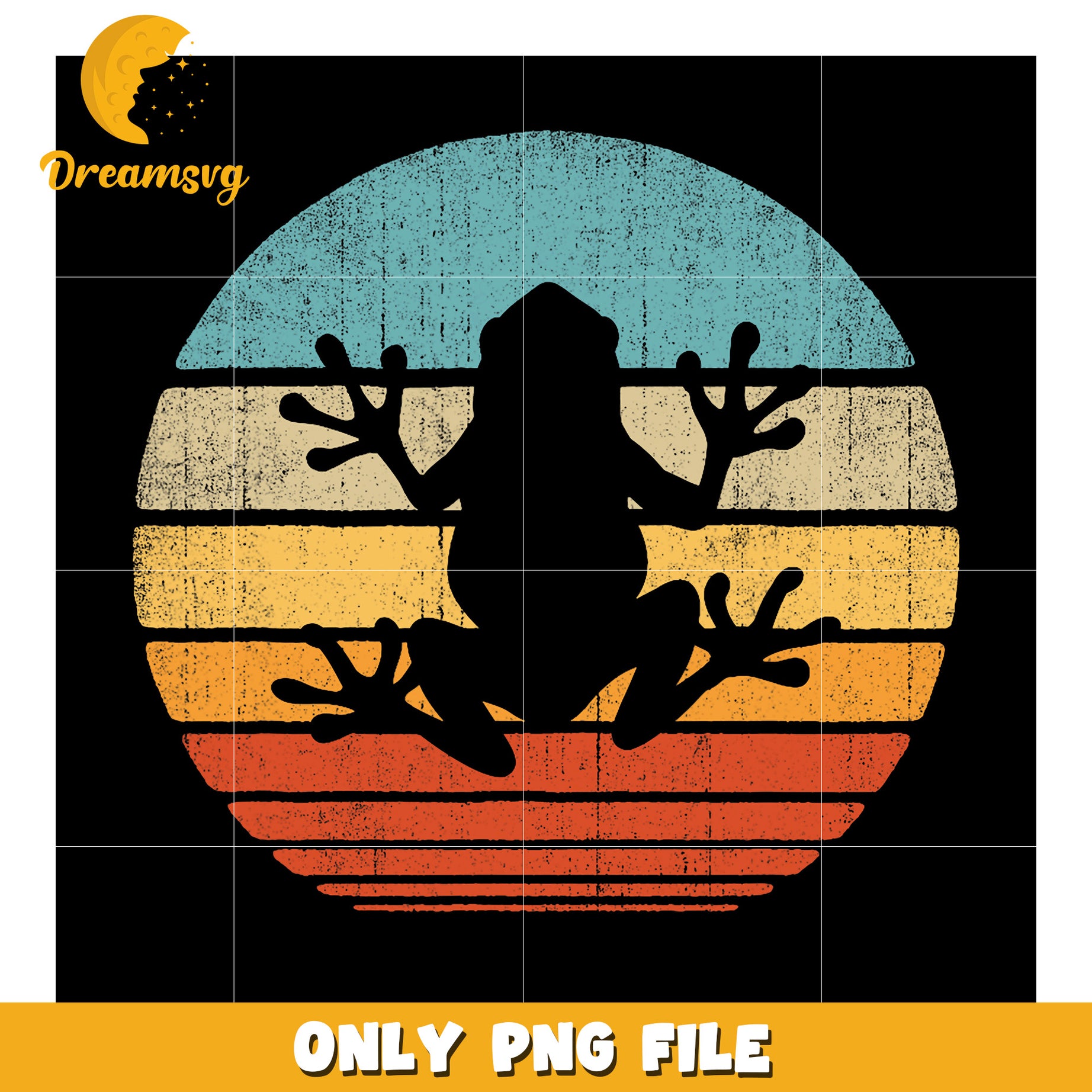 Vintage Frog Sunset PNG Graphic