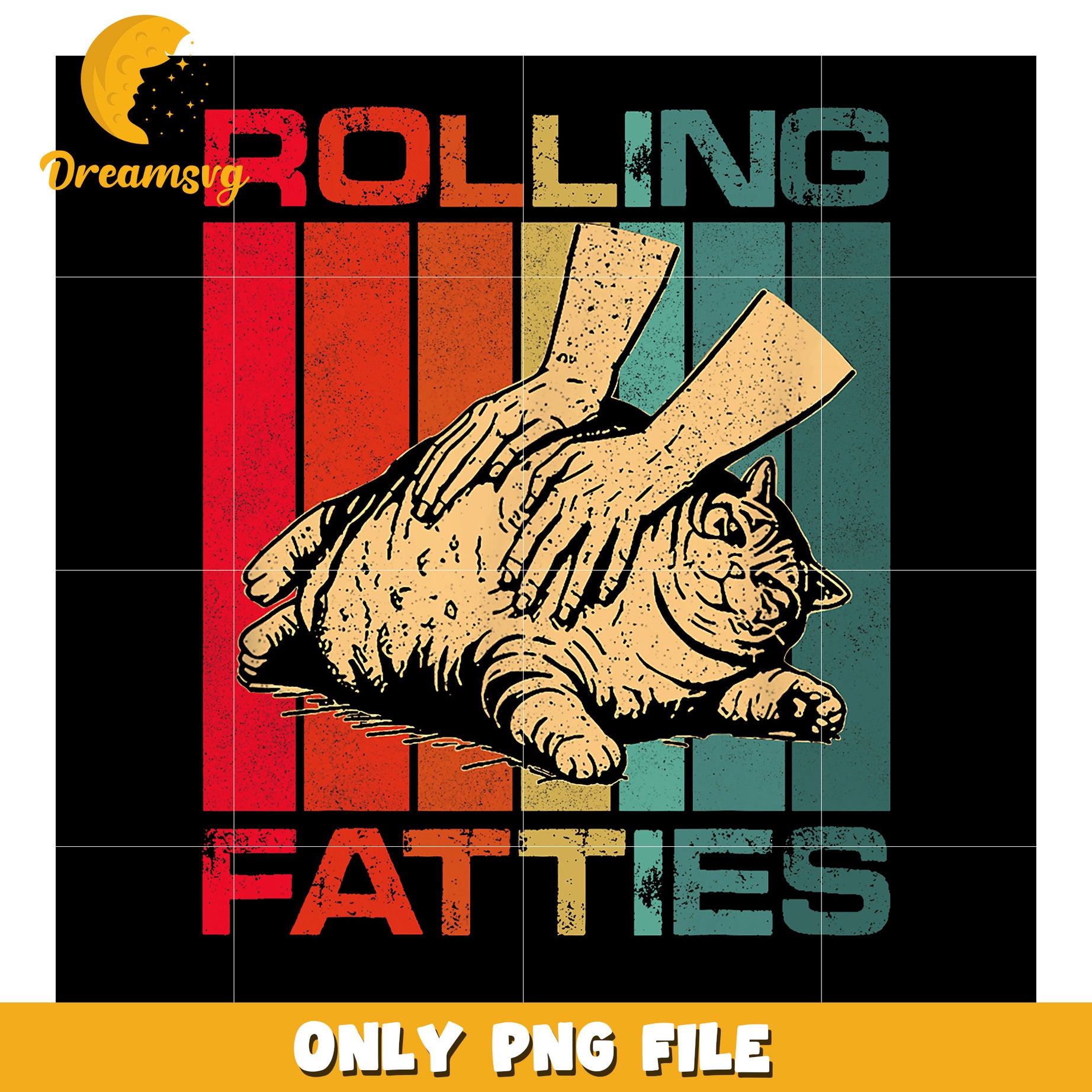Vintage Rolling Fatties Cat PNG Design