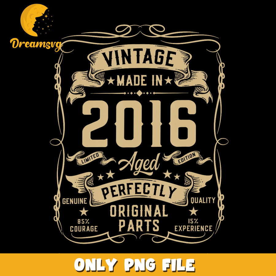 Vintage 2016 Design, Aged Perfection, Party Humor PNG