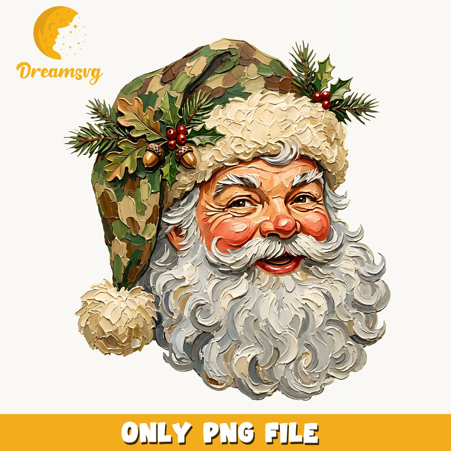Vintage Santa Claus Clipart, Cream White Beard Holly Holly Leaves