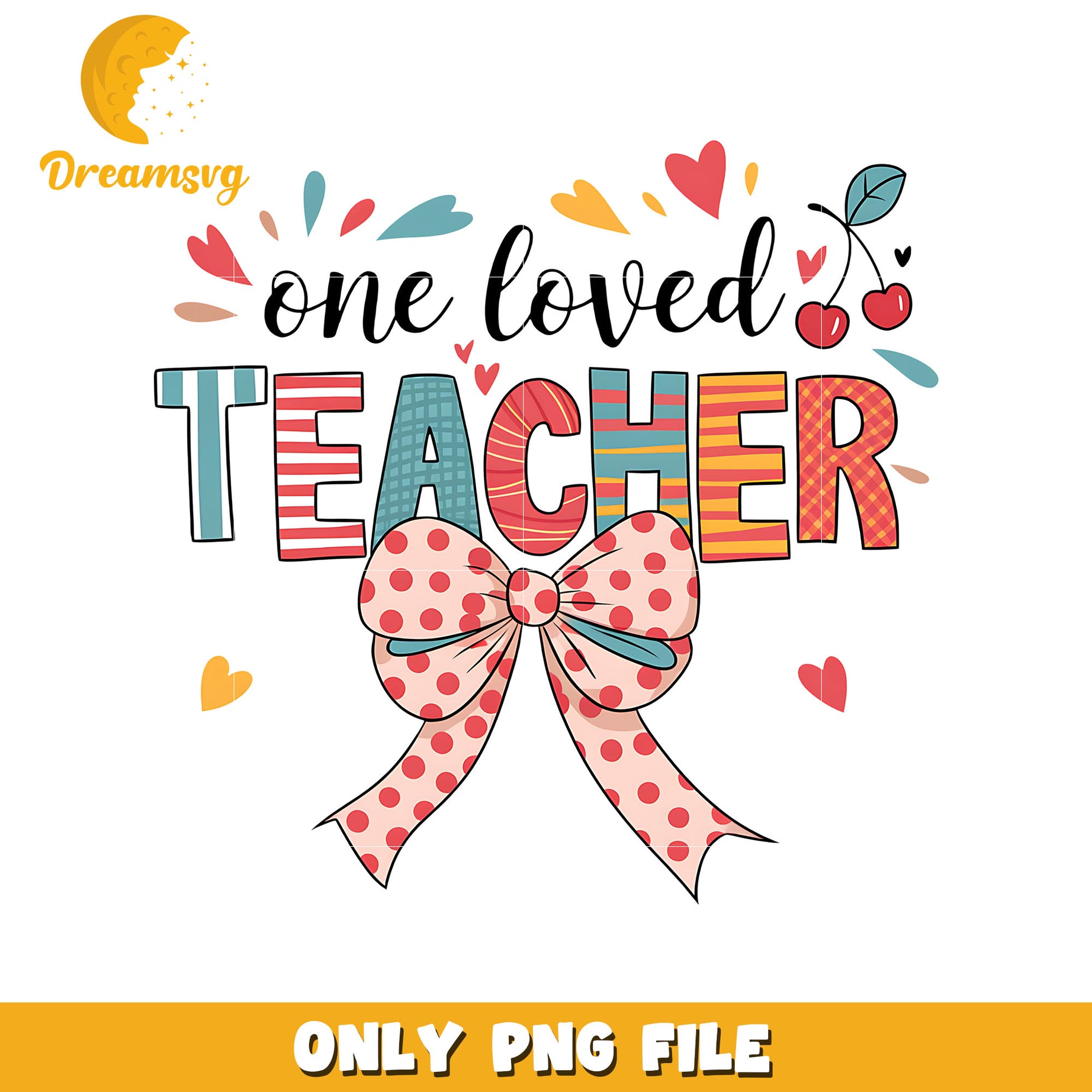 Vintage bow one loved teacher png, teacher valentines png