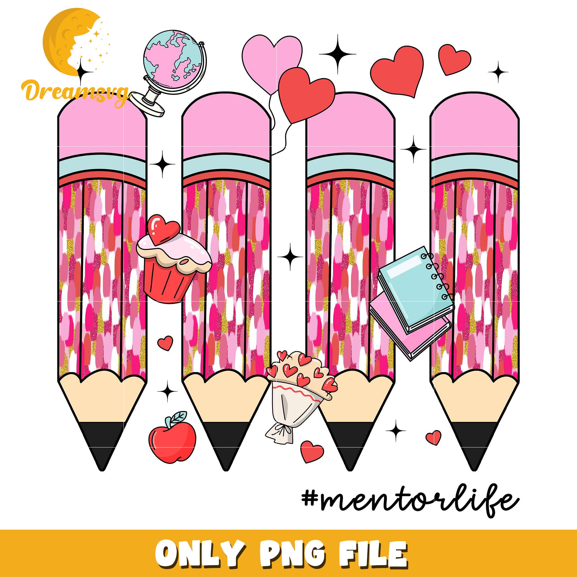 Vintage colorful pencil mentor life valentine png, valentine png