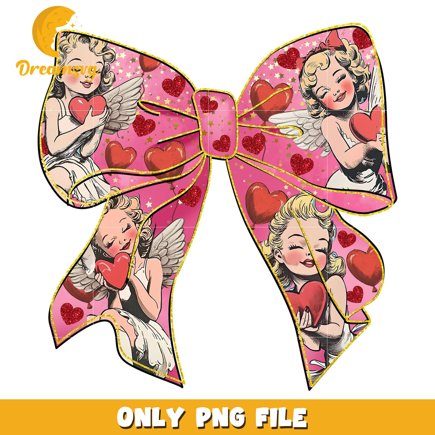 Vintage coquette ribbon cupid valentine png, cupid valentine png