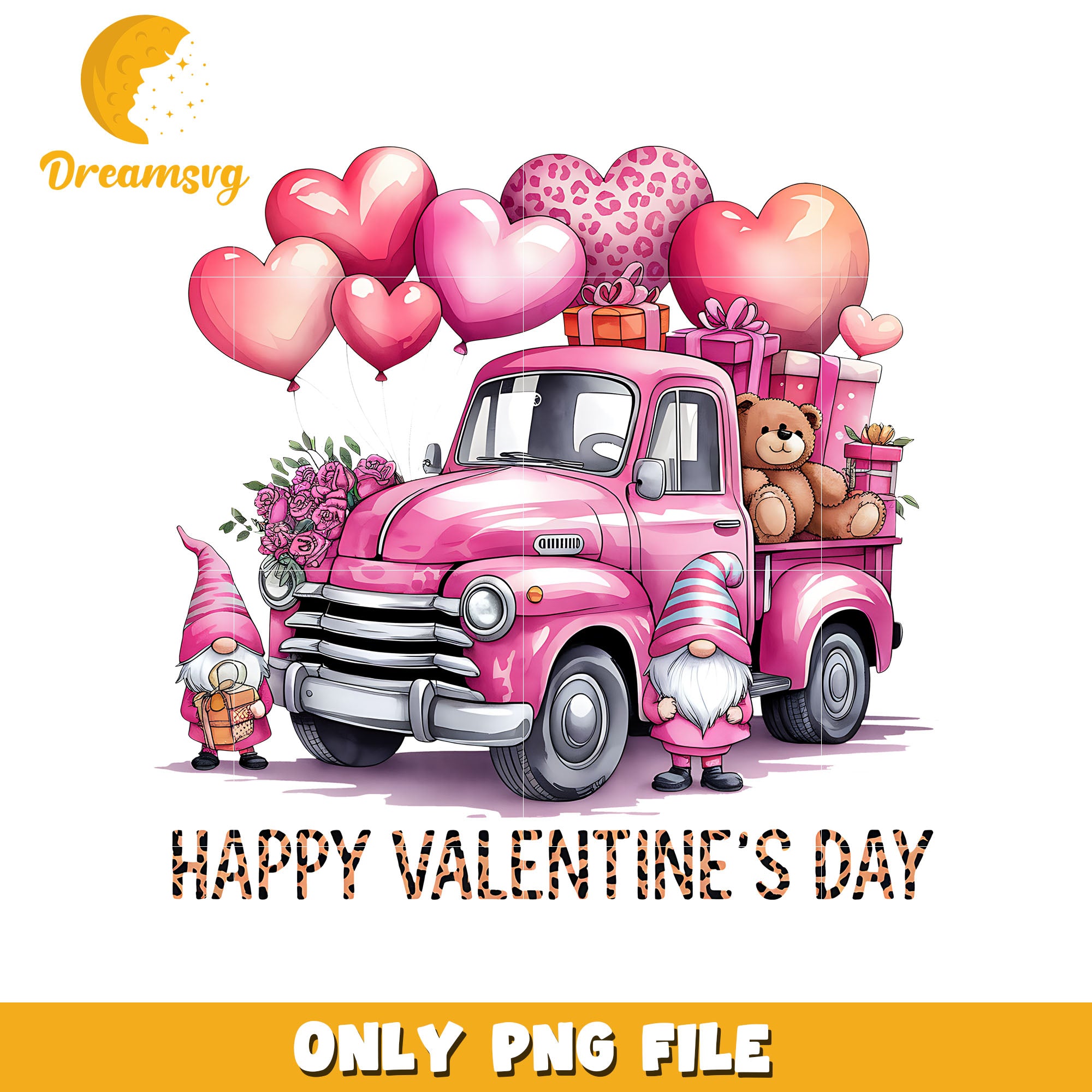 Vintage gnome and truck happy valentine's day png, valentine png