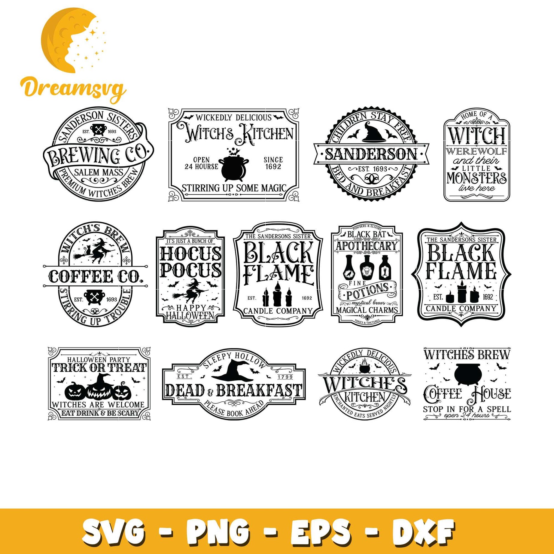 Vintage halloween sign logo bundle svg, hocus pocus svg