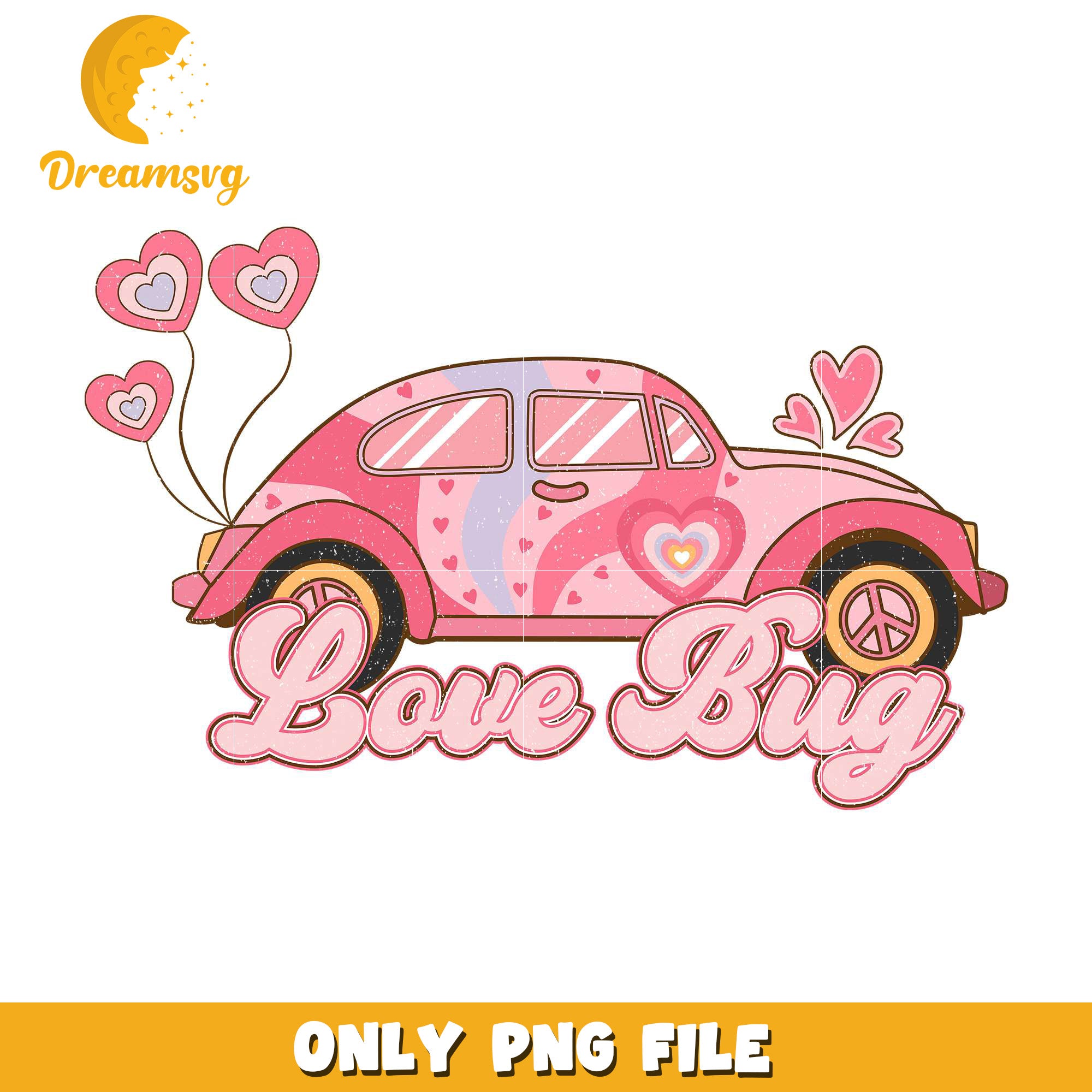 Vintage pink car love bug png, love bugs png, vintage png