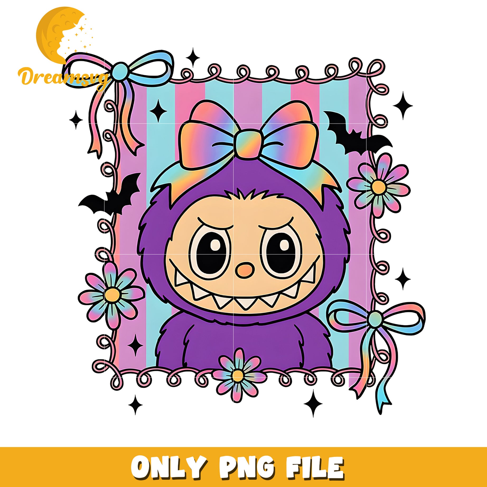 Violet labubu picture frame png, funny labubu png, labubu cartoons png