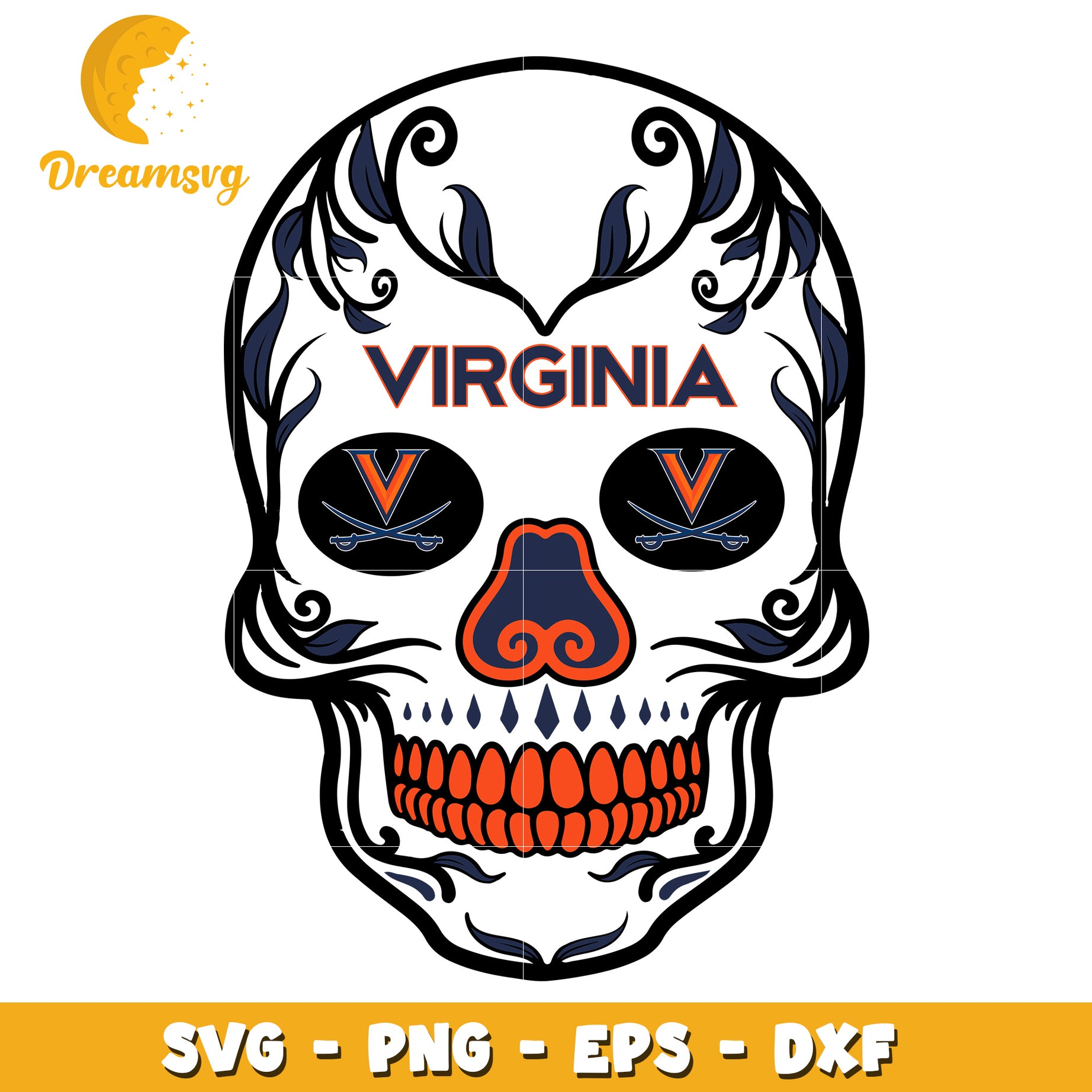 Virginia Tech Sugar Skull SVG PNG EPS DXF