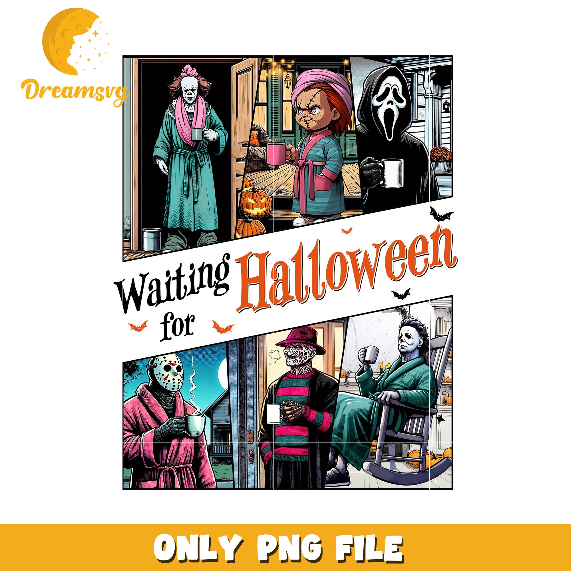 Waiting for halloween design png, horror characters png, horror cartoons png