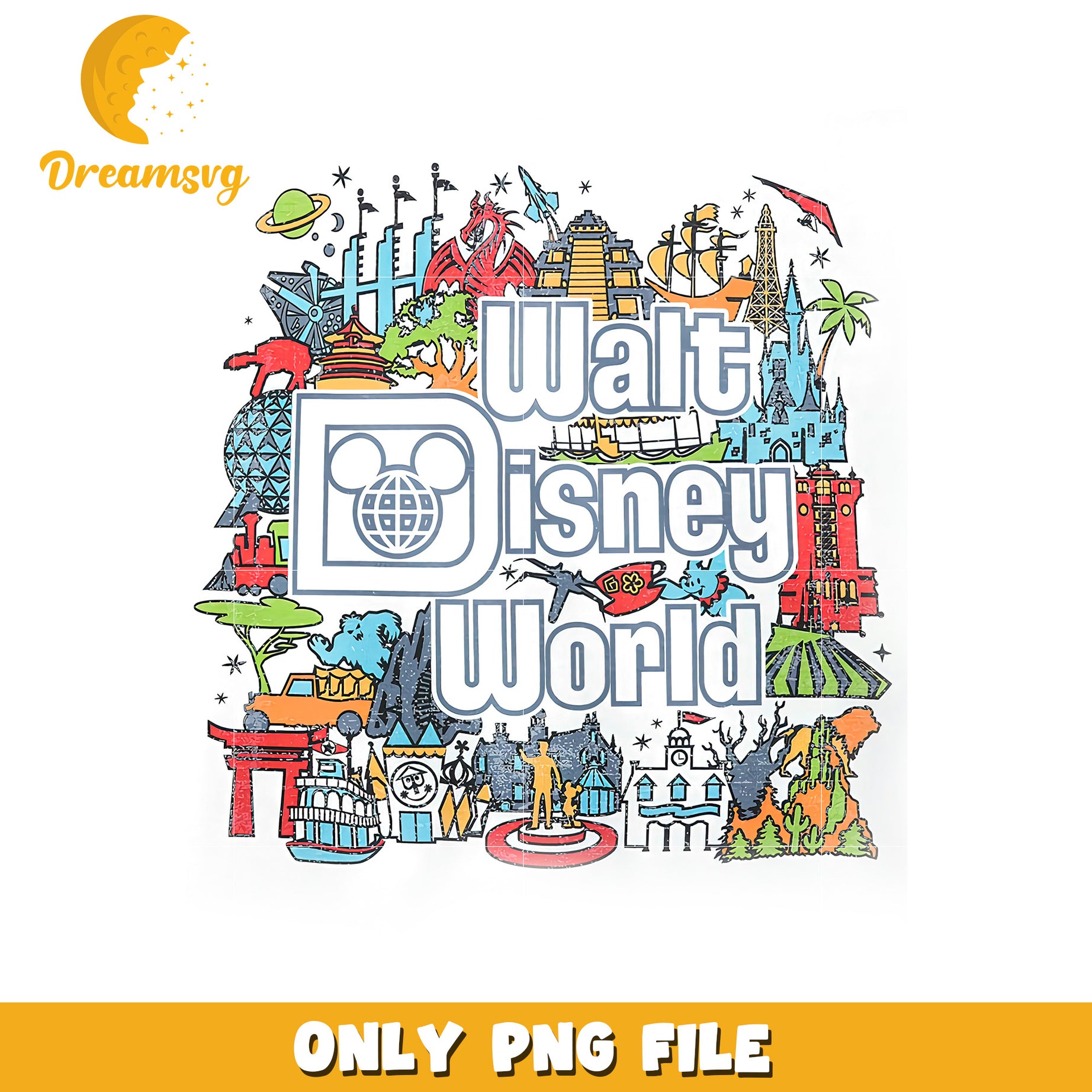 Walt Disney World Colorful PNG Design for Fans