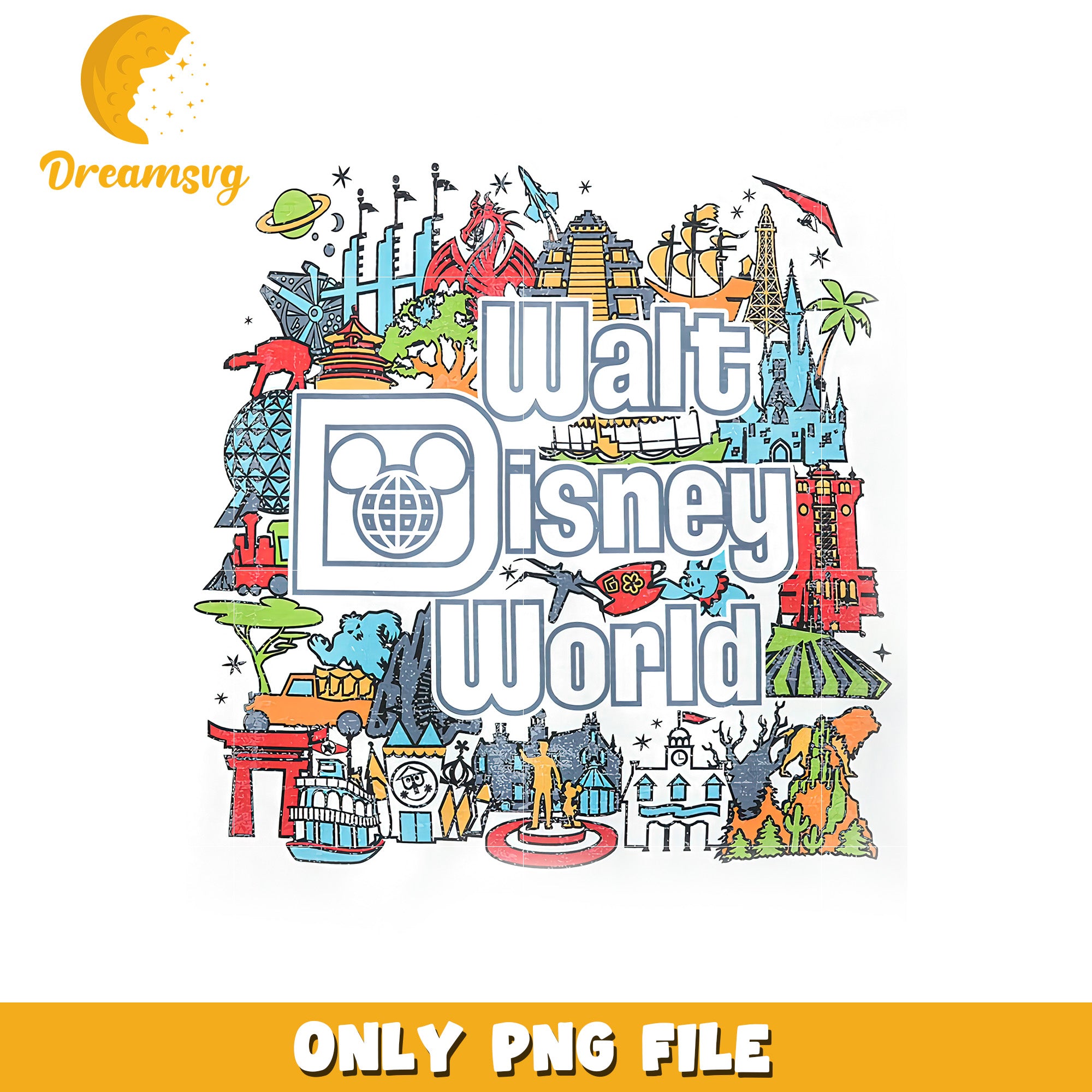 Walt Disney World Colorful PNG Design for Fans