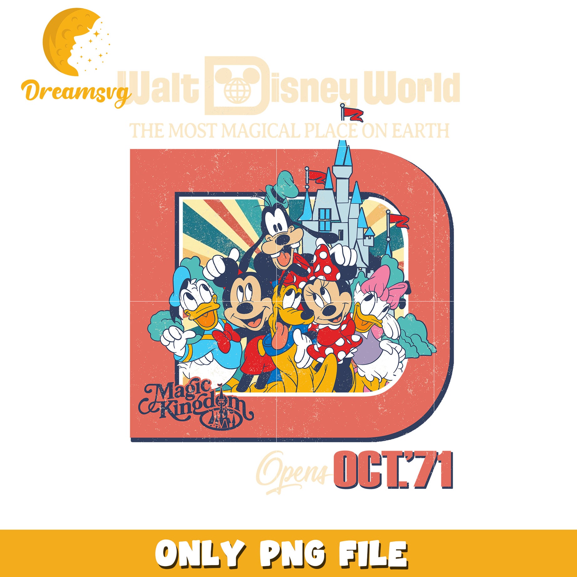 Walt Disney World Magic Kingdom Vintage Illustration PNG