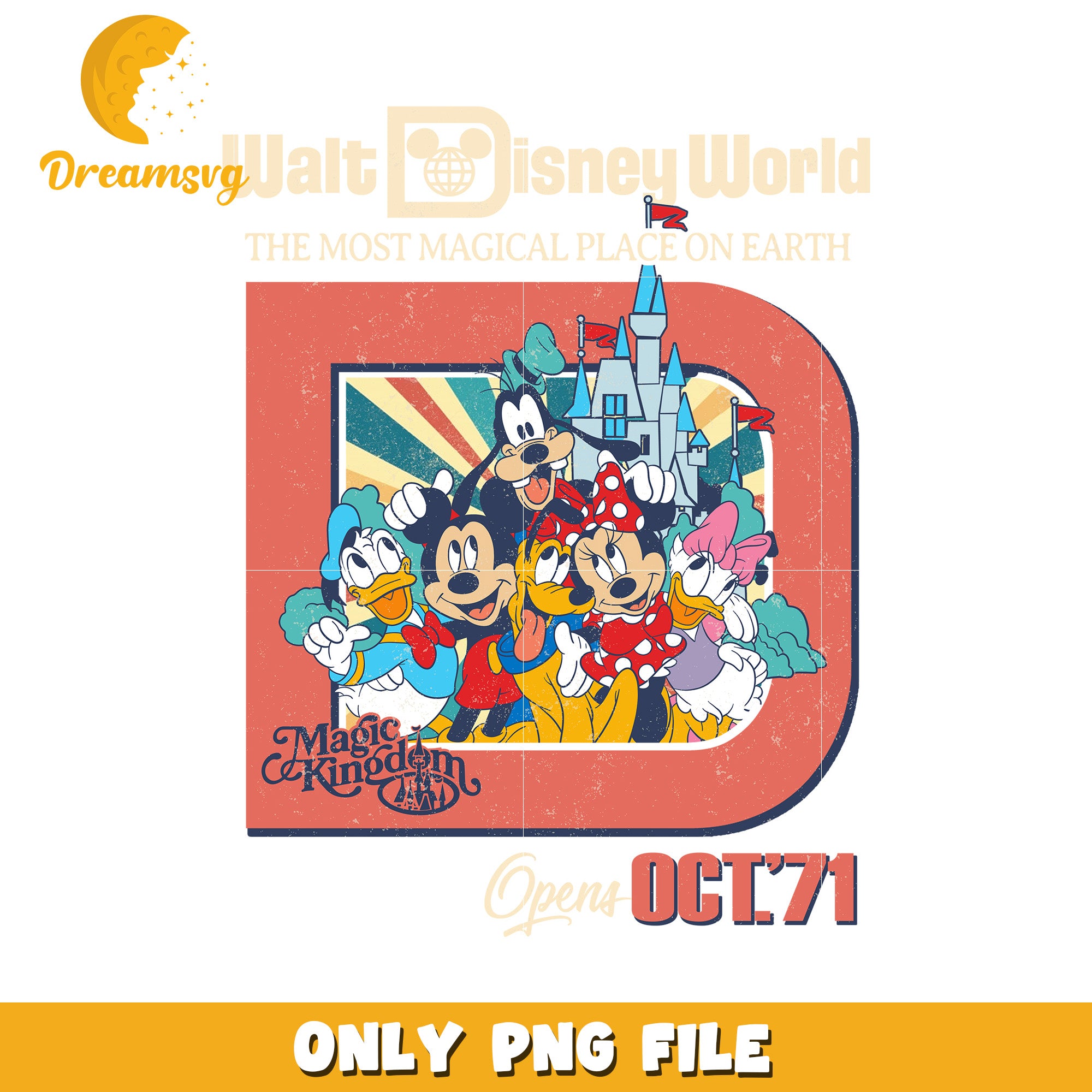 Walt Disney World Magic Kingdom Vintage Illustration PNG