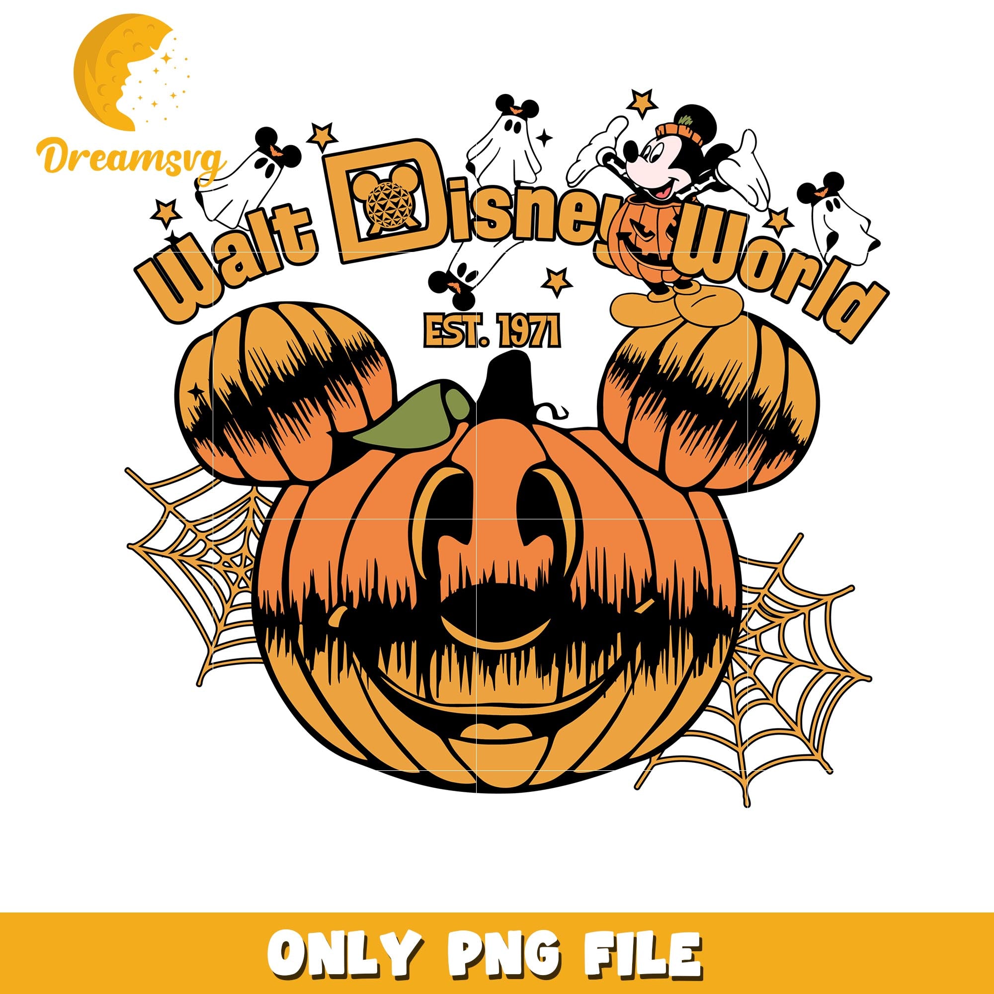 Walt Disney est 1971 halloween pumpkin png, Disney world halloween vibes png