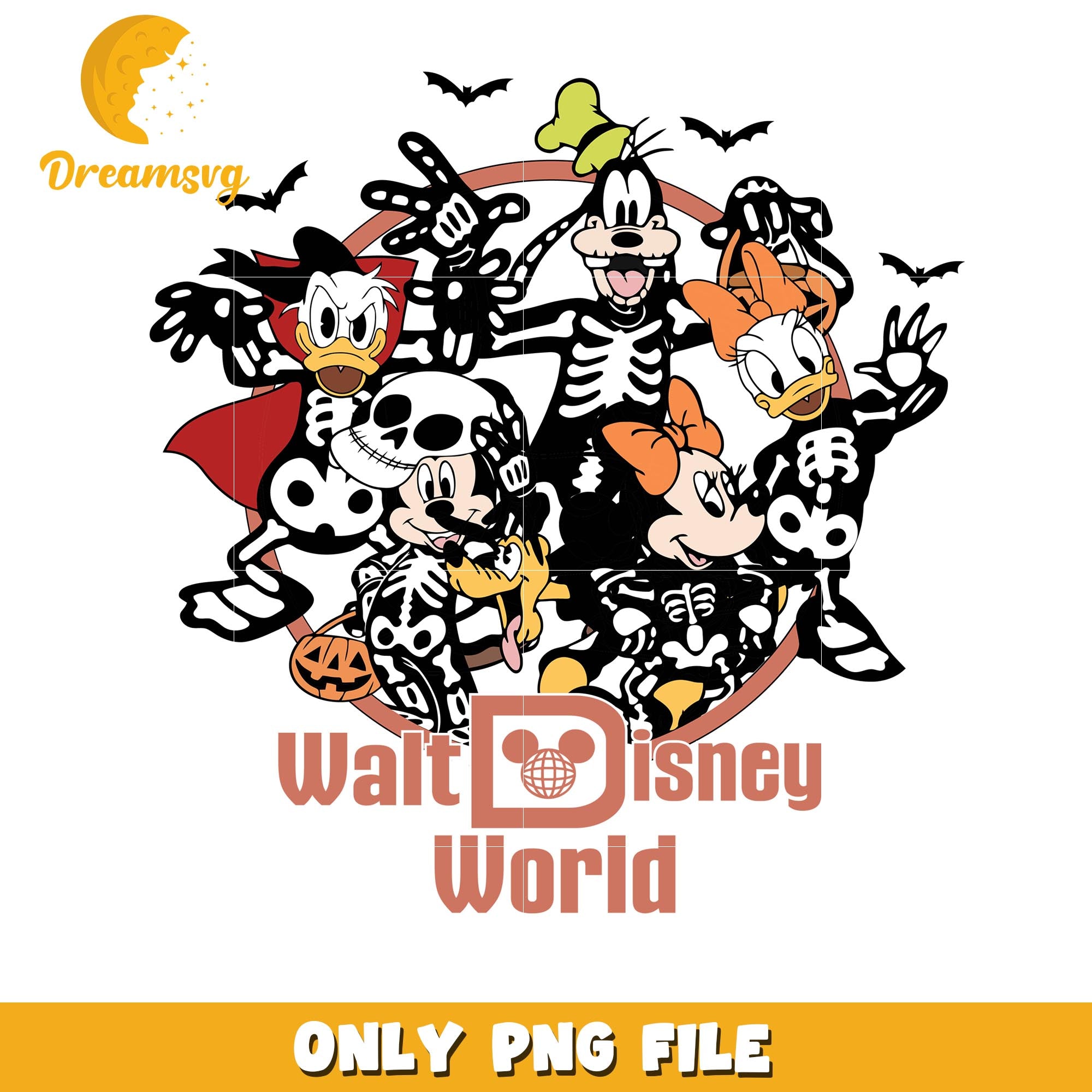 Walt Disney skeleton friends png, Disney cartoon halloween friends png