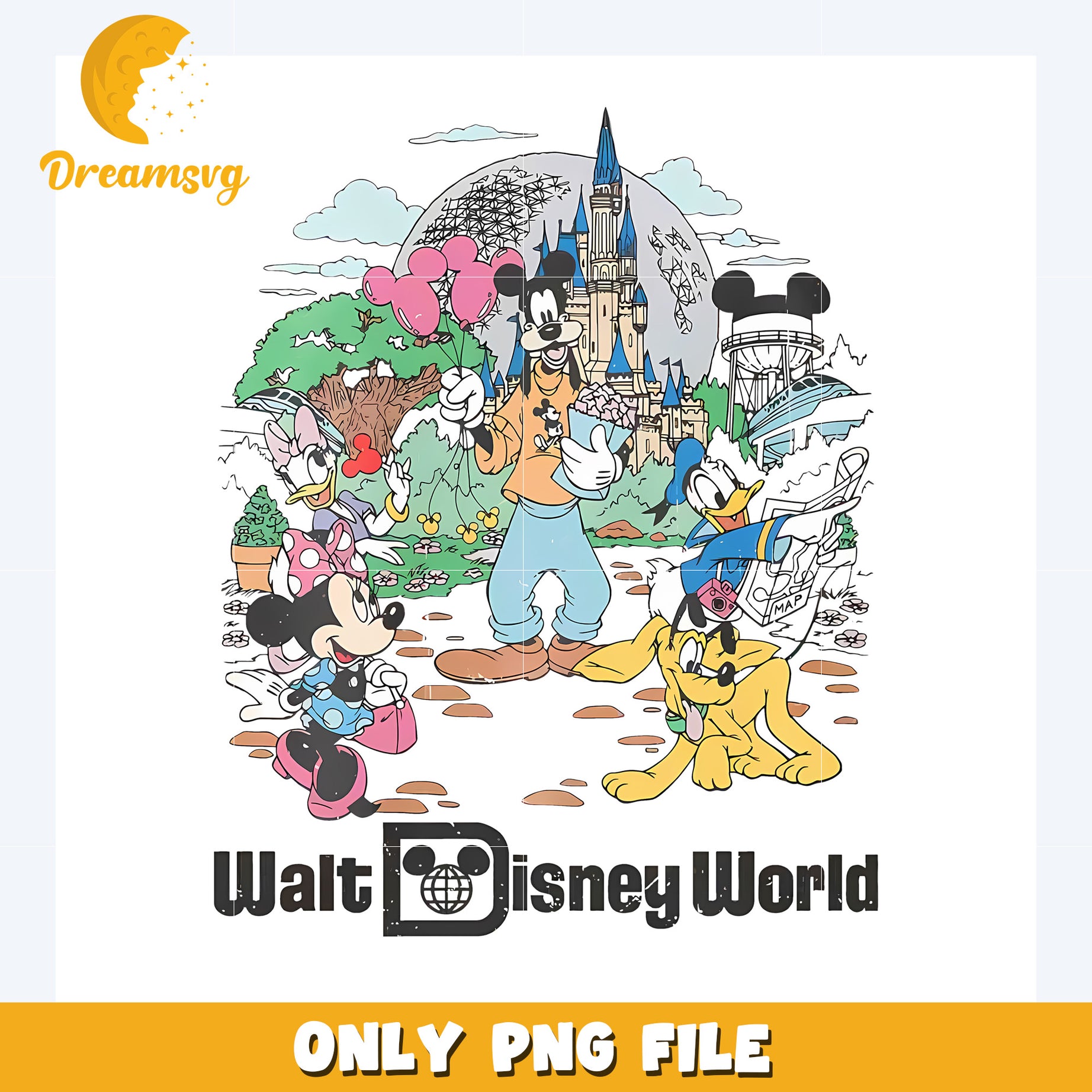 Walt disney world illustration png, disney png, disney world png
