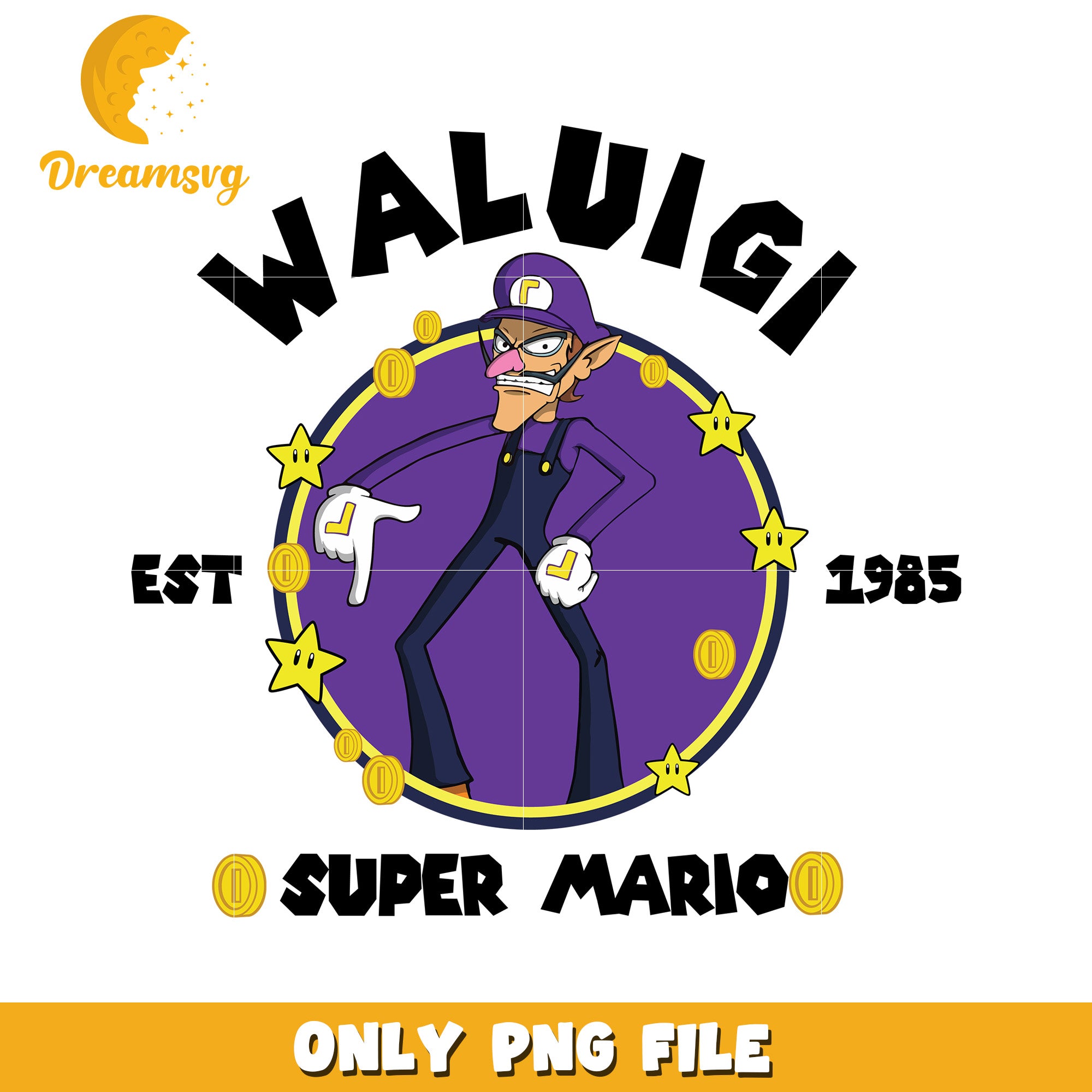 Waluigi super mario est 1985 png, super mario characters png, vintage mario design png