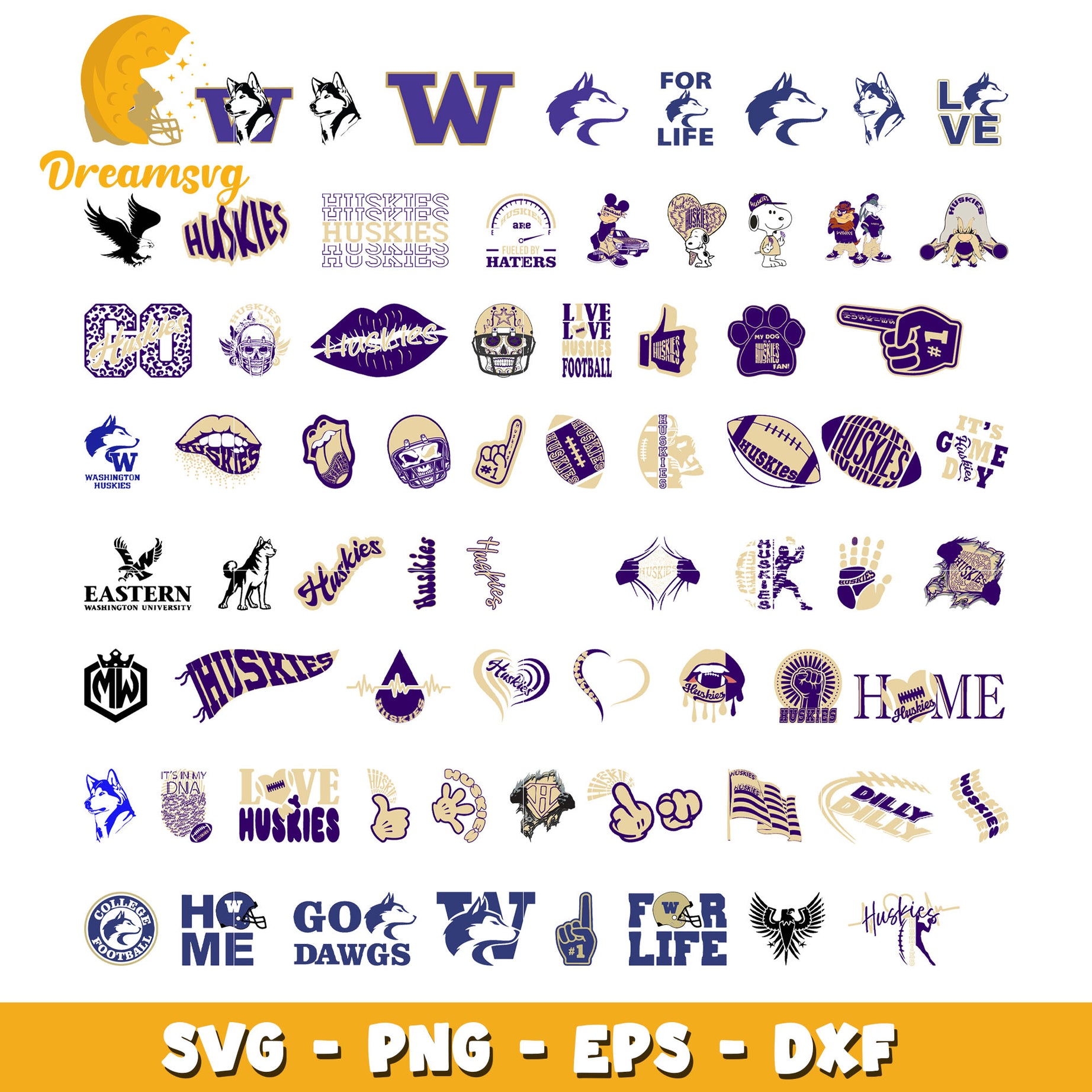 Washington huskies logo design bundle svg, washington huskies sports​ svg