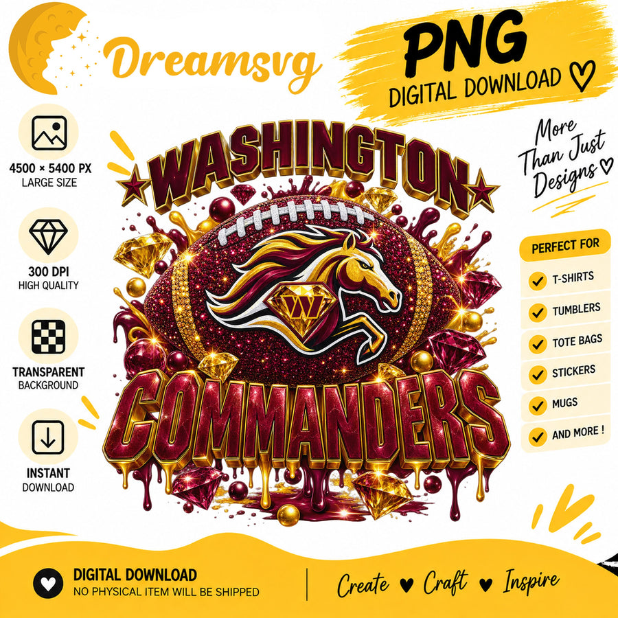 Washington Commanders Bling Glitter Football Sublimation PNG