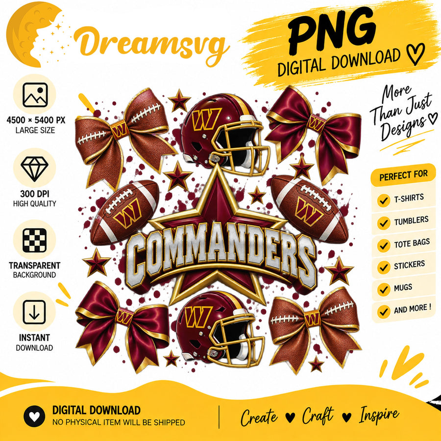 Washington Commanders Coquette Bow Football Helmet Stars PNG