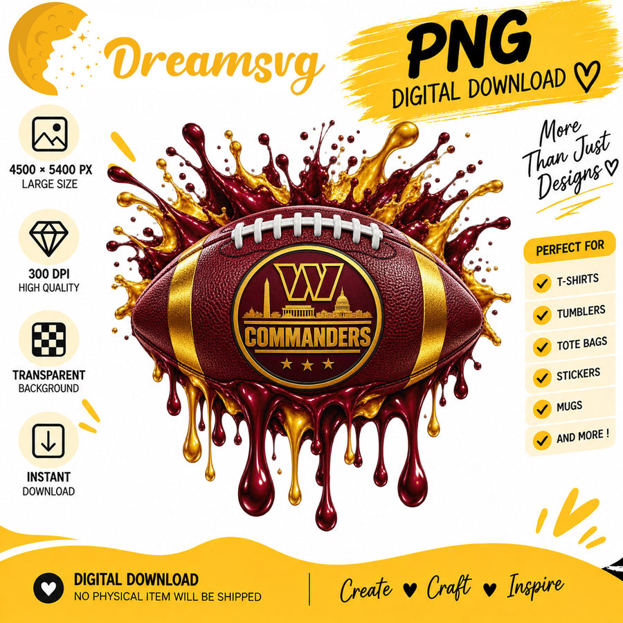Washington Commanders Dripping Paint Splash Football PNG