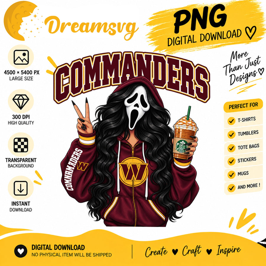 Washington Commanders Ghost Face Halloween Football Fan PNG