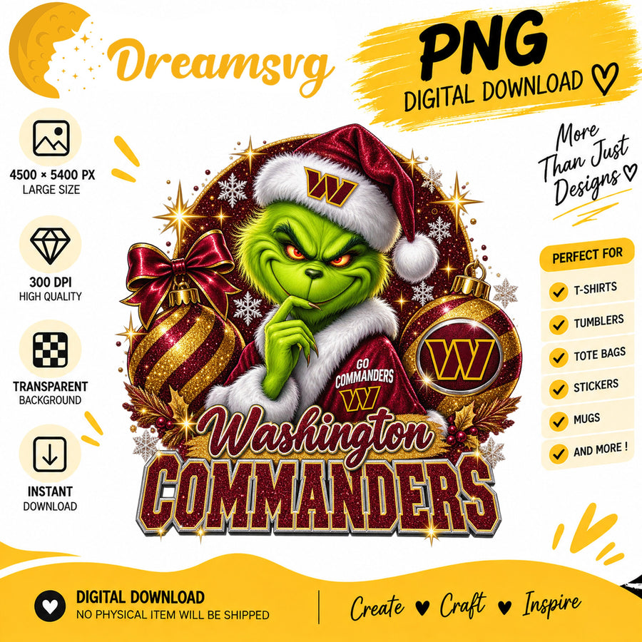 Washington Commanders Grinch Santa Christmas Football PNG