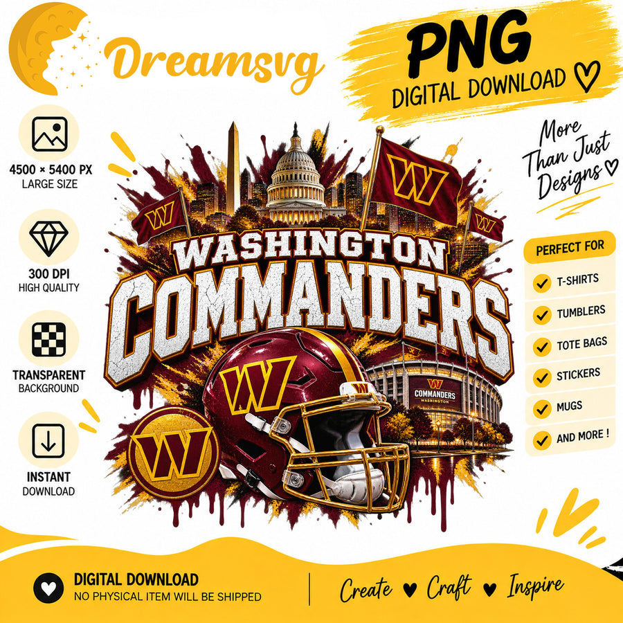 Washington Commanders Grunge Football City Skyline PNG