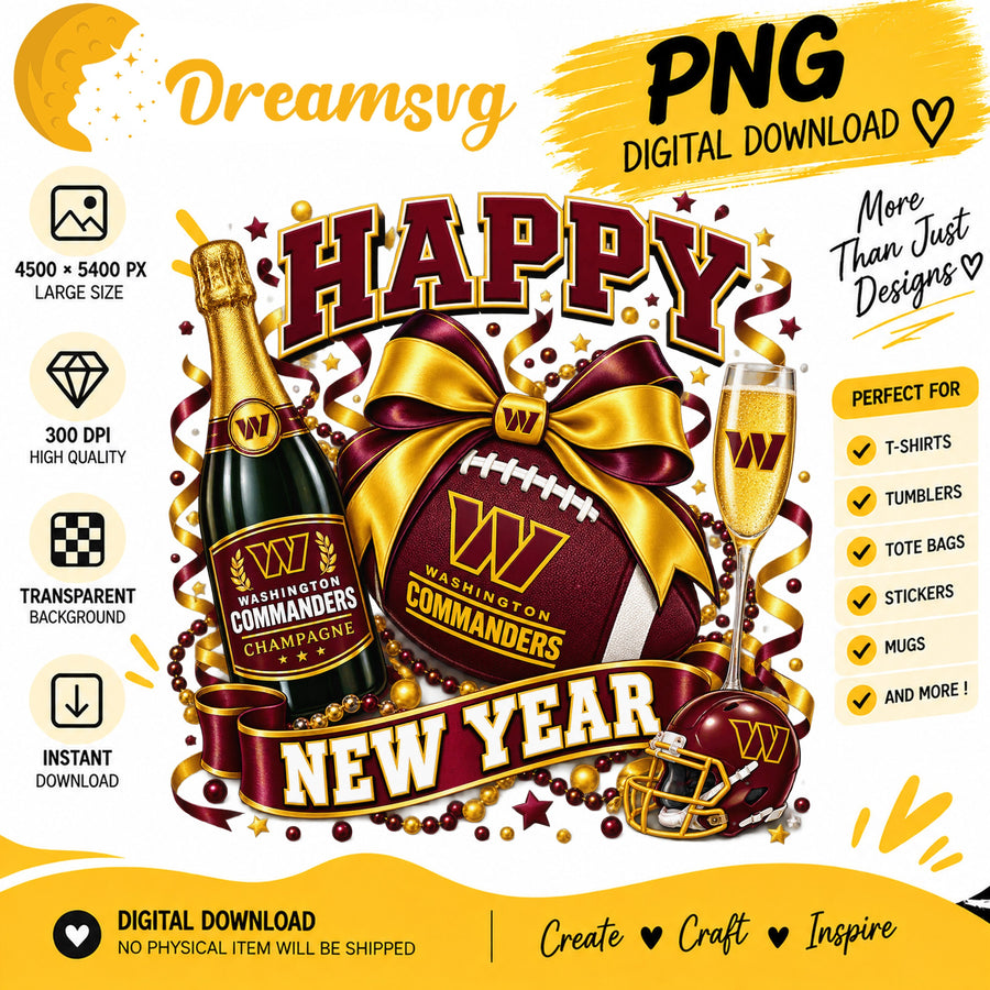 Washington Commanders Happy New Year PNG, Craft File Design